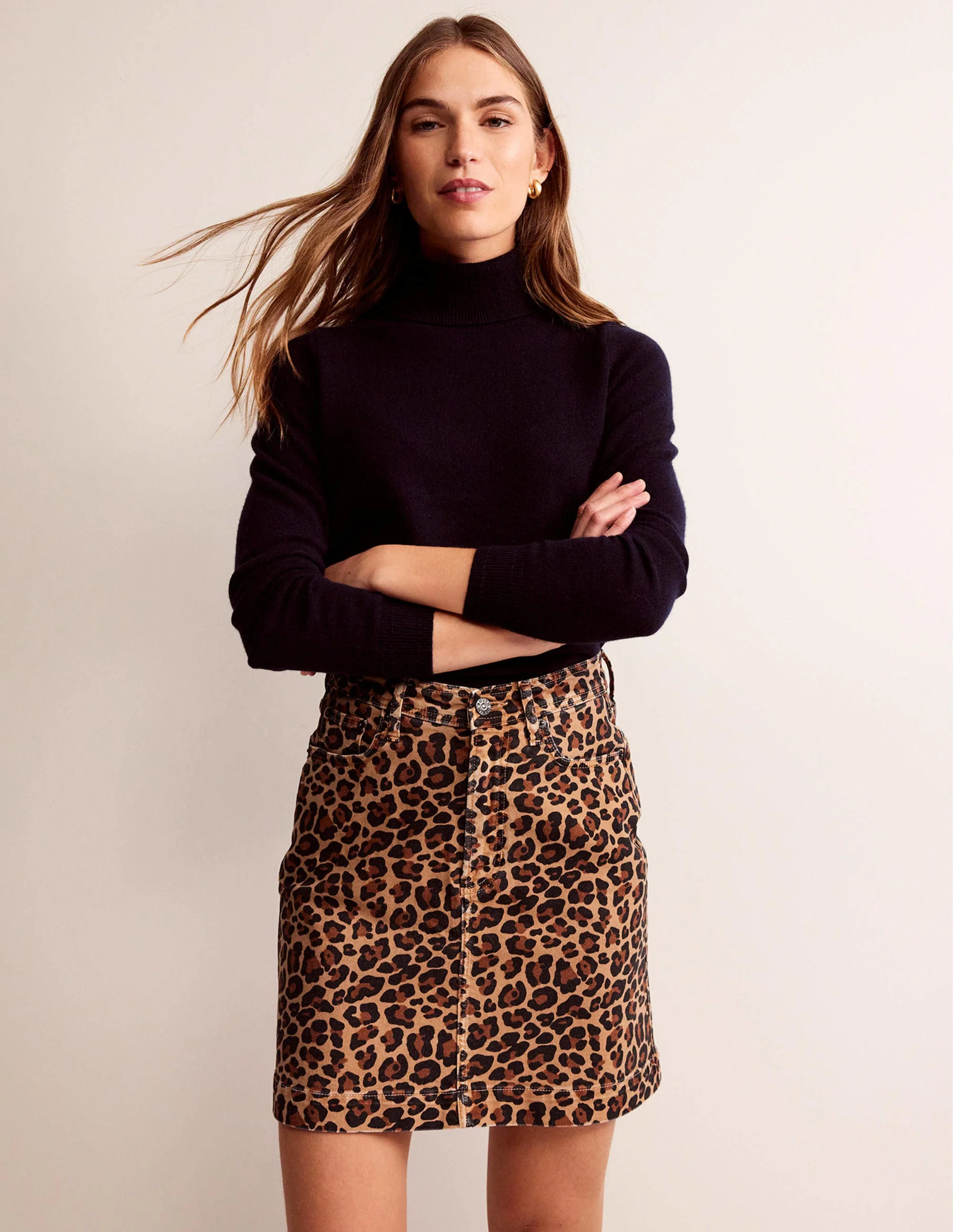 Nell Printed Mini Skirt-Camel, Cheetah Pop
