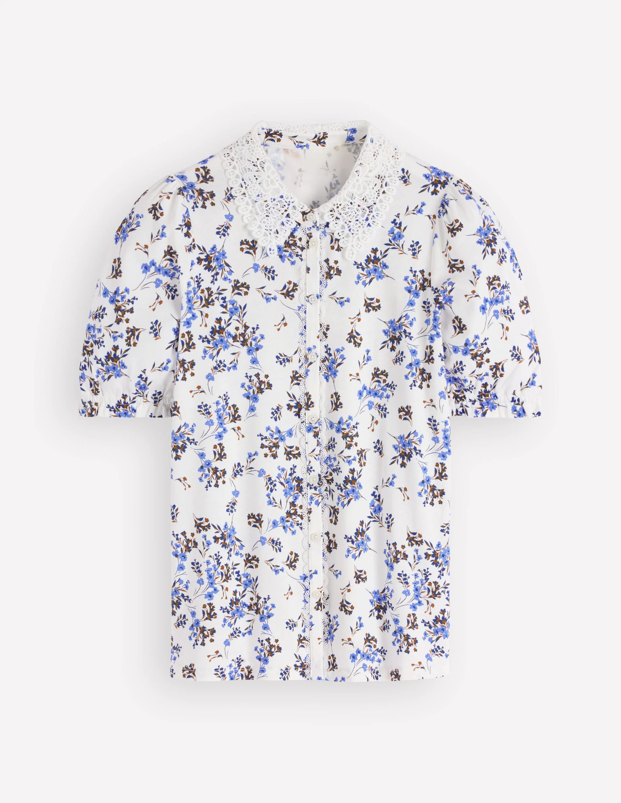 Nessa Broderie Collar Blouse-Ivory, Blue Bloom Scatter - Image 5