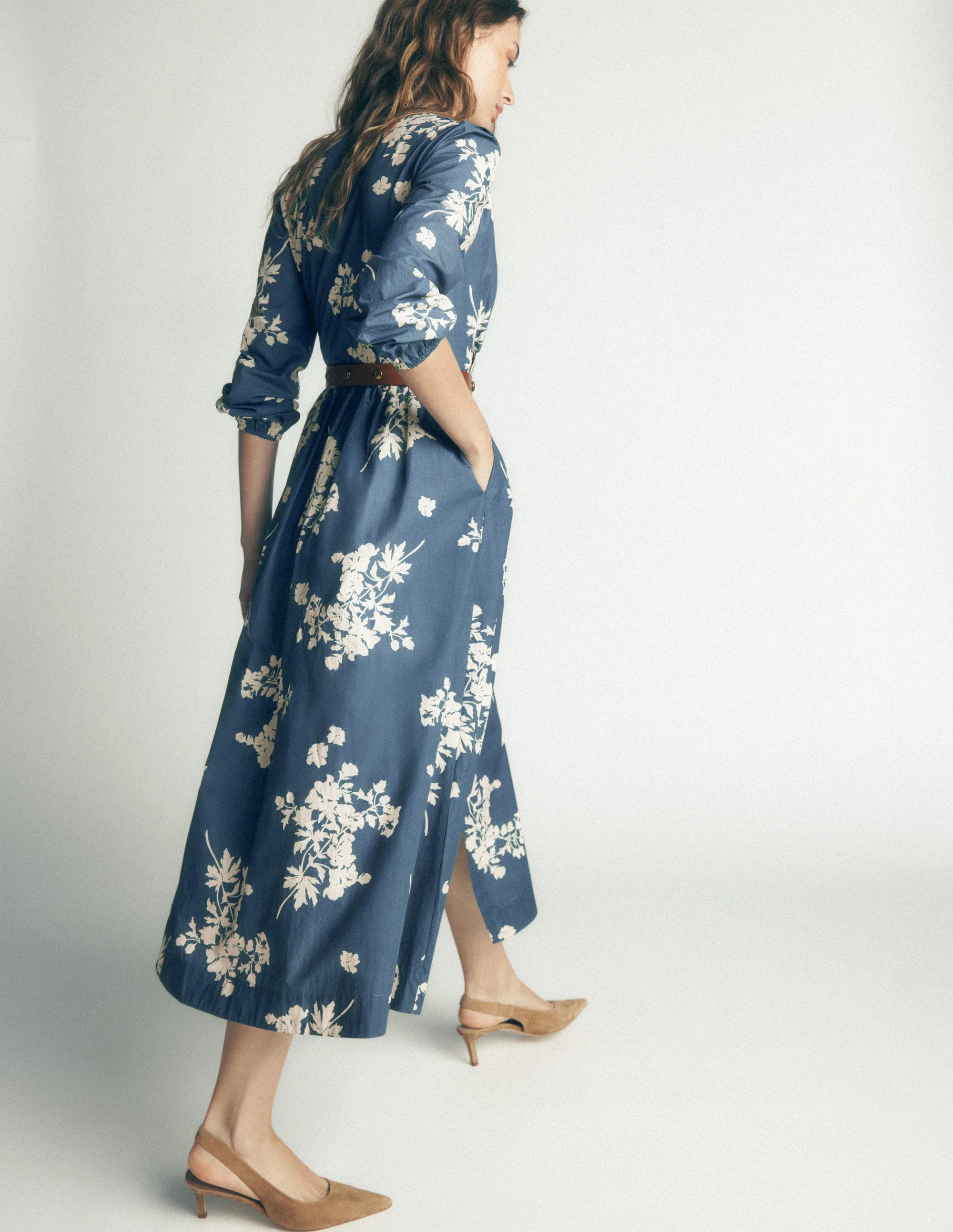 Nicola Cotton Midi Dress-Blue, Flecked Bunch - Image 3
