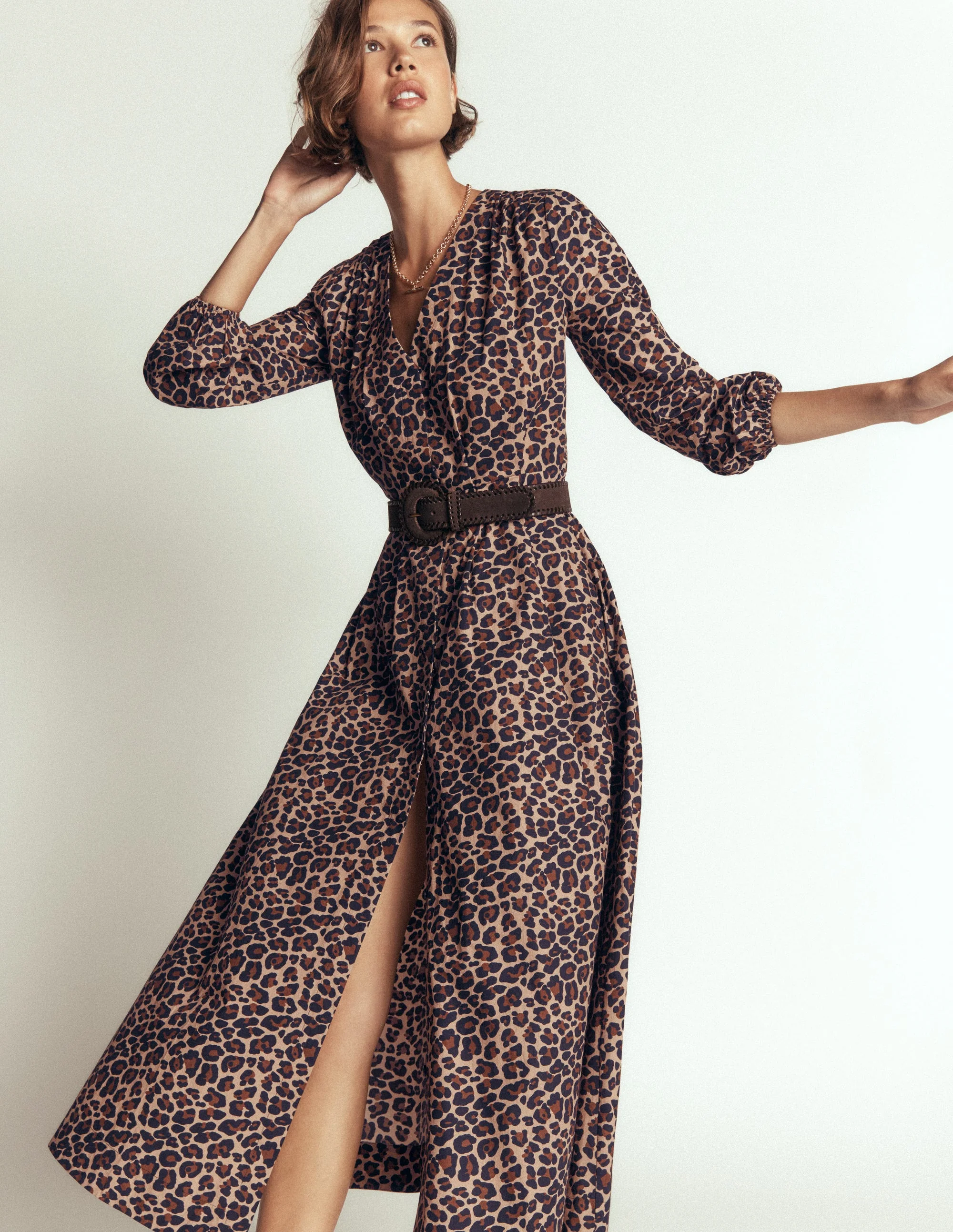 Nicola Cotton Midi Dress-Camel, Animal Fields - Image 4