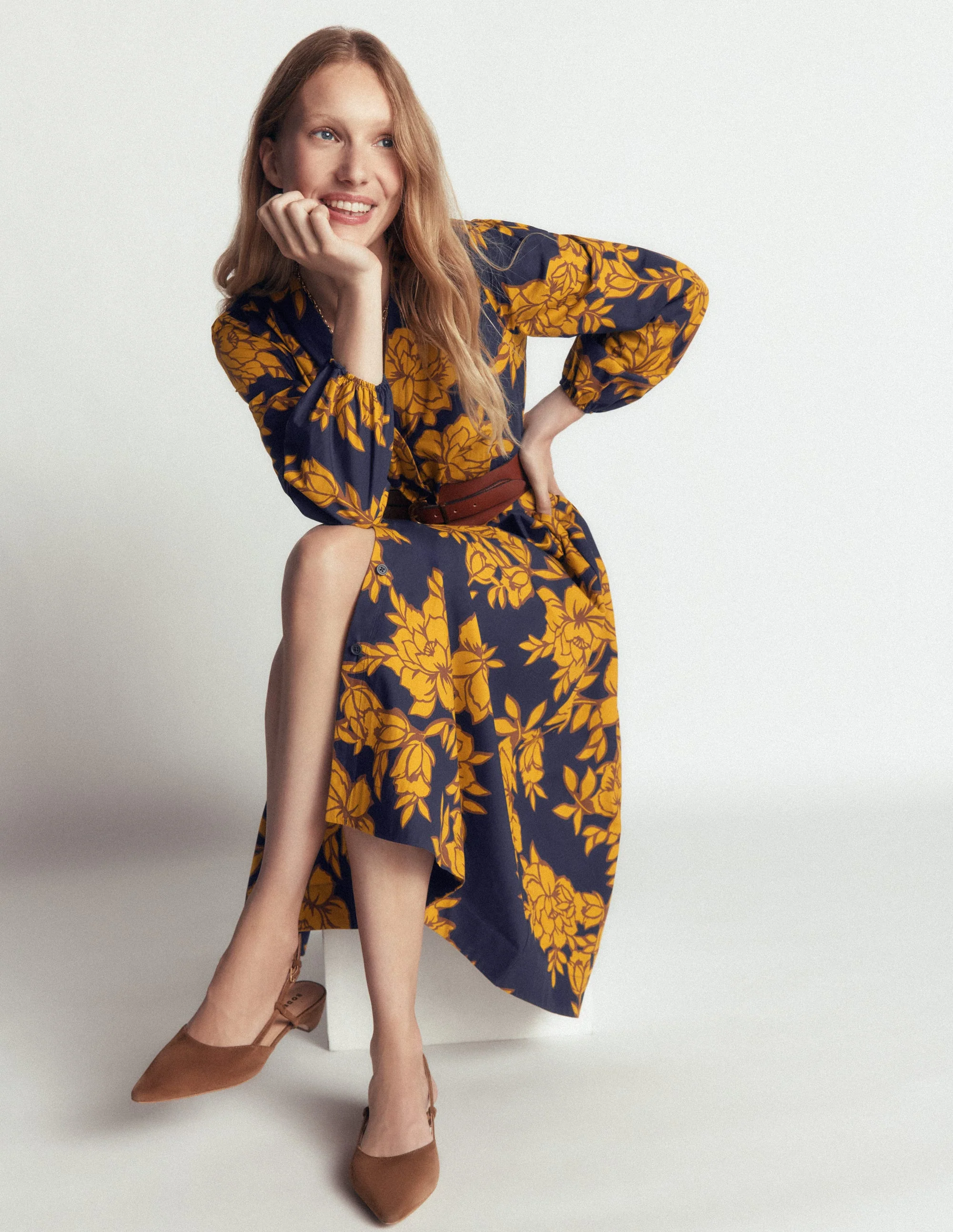 Nicola Cotton Midi Dress-Harvest Gold, Enchanted Peony