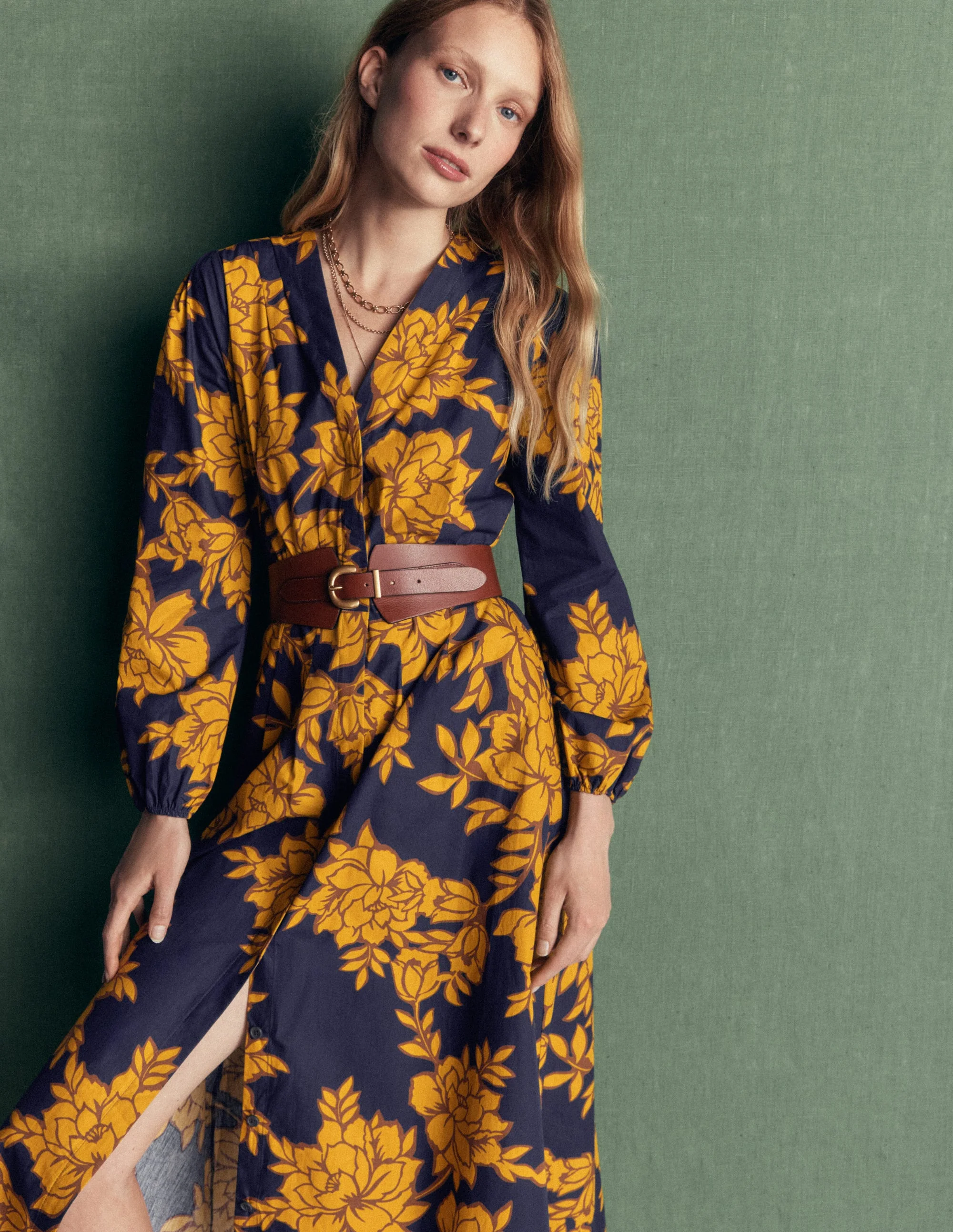 Nicola Cotton Midi Dress-Harvest Gold, Enchanted Peony - Image 2