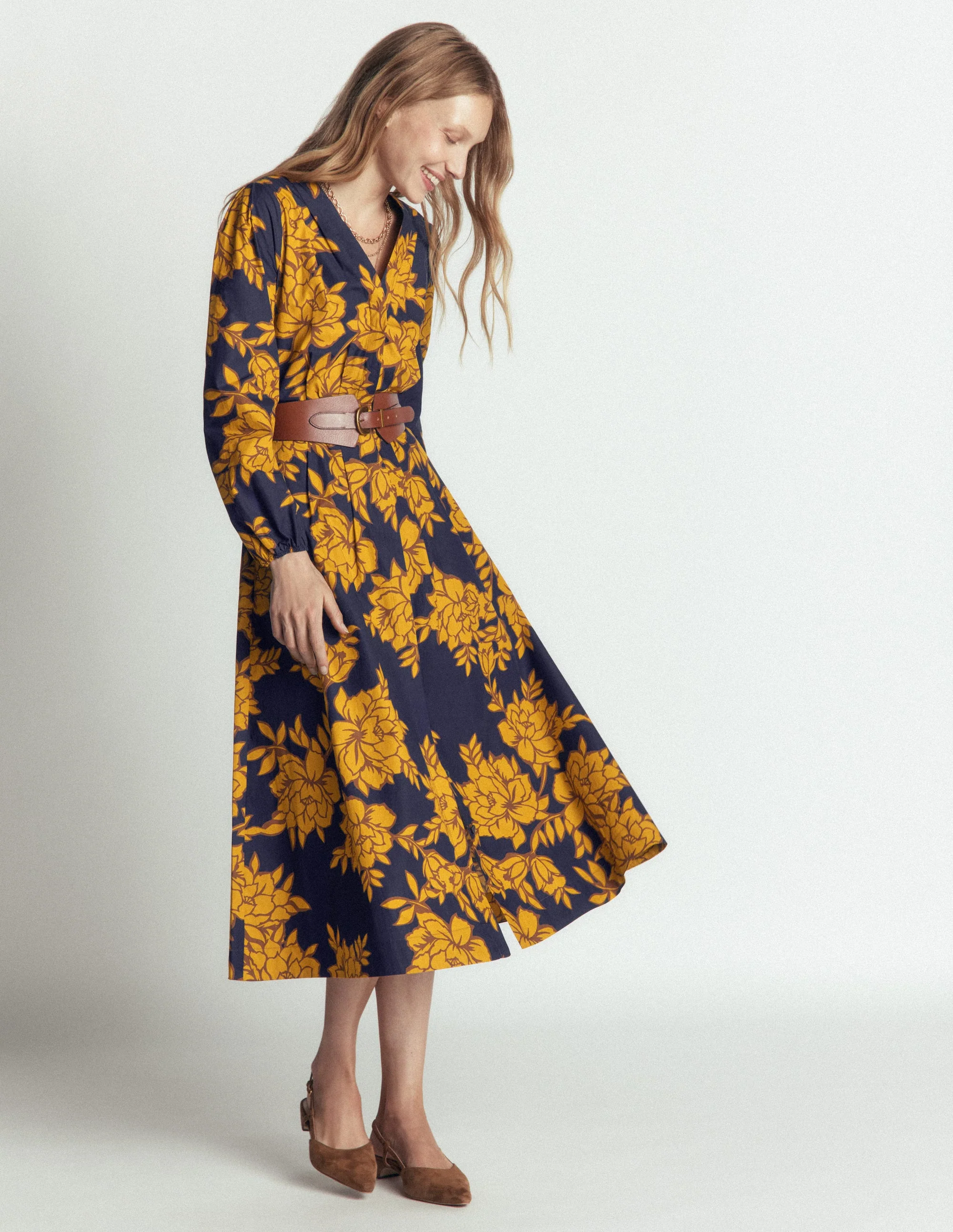 Nicola Cotton Midi Dress-Harvest Gold, Enchanted Peony - Image 5