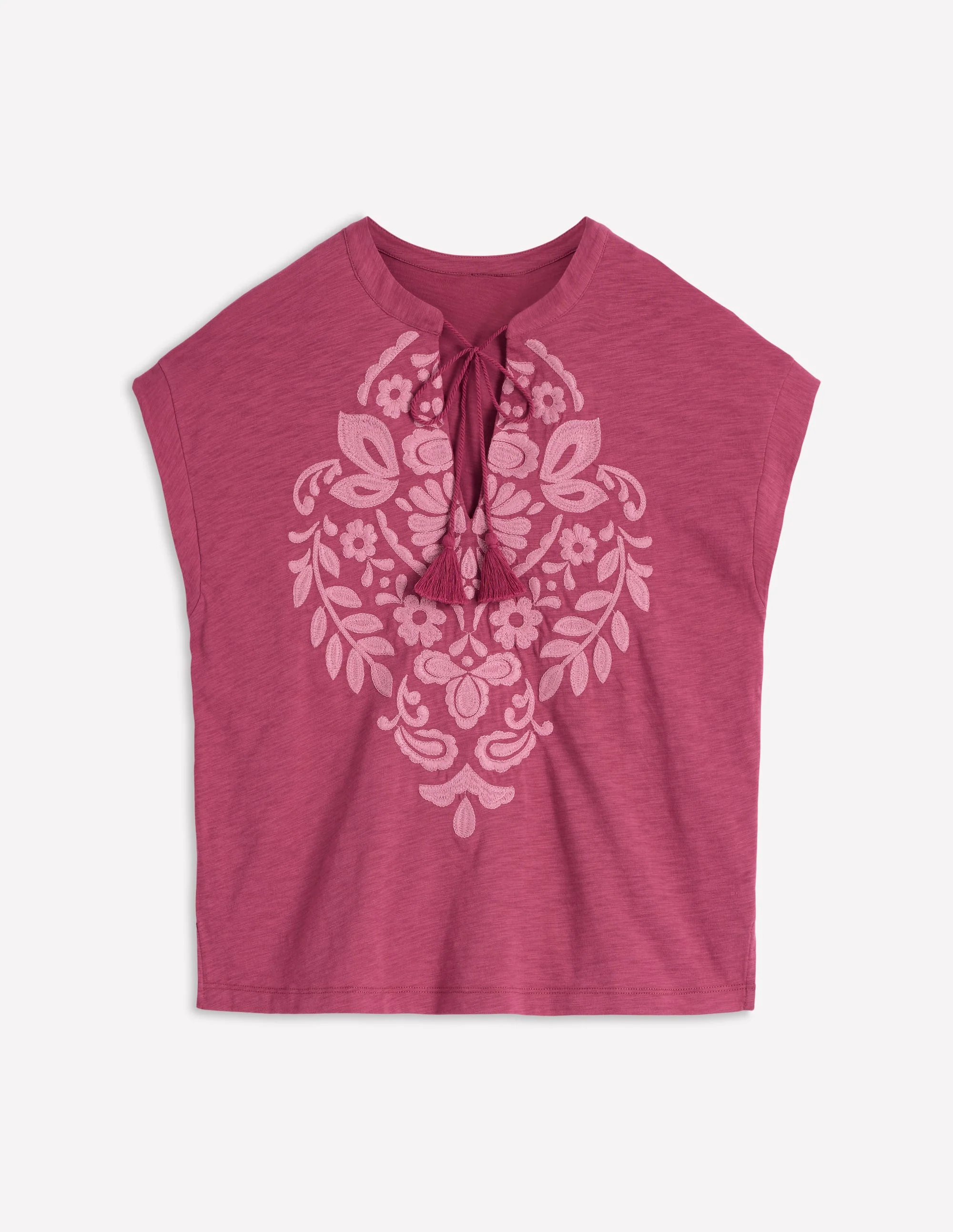 Nina Embroidered Notch T-shirt-Malaga, Formica Pink - Image 4