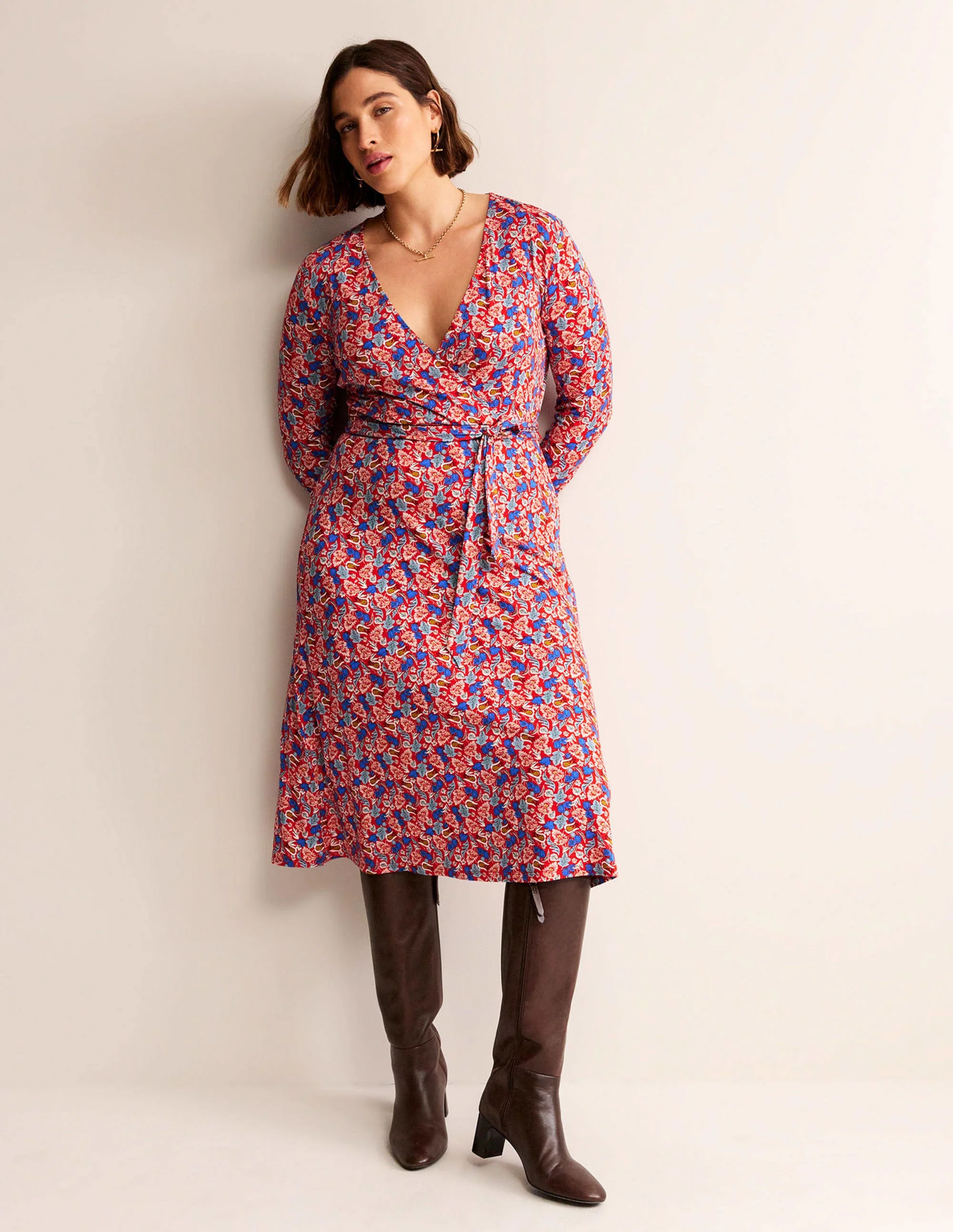 Nina Jersey Midi Dress-Hot Pepper, Tulip Bloom - Image 7