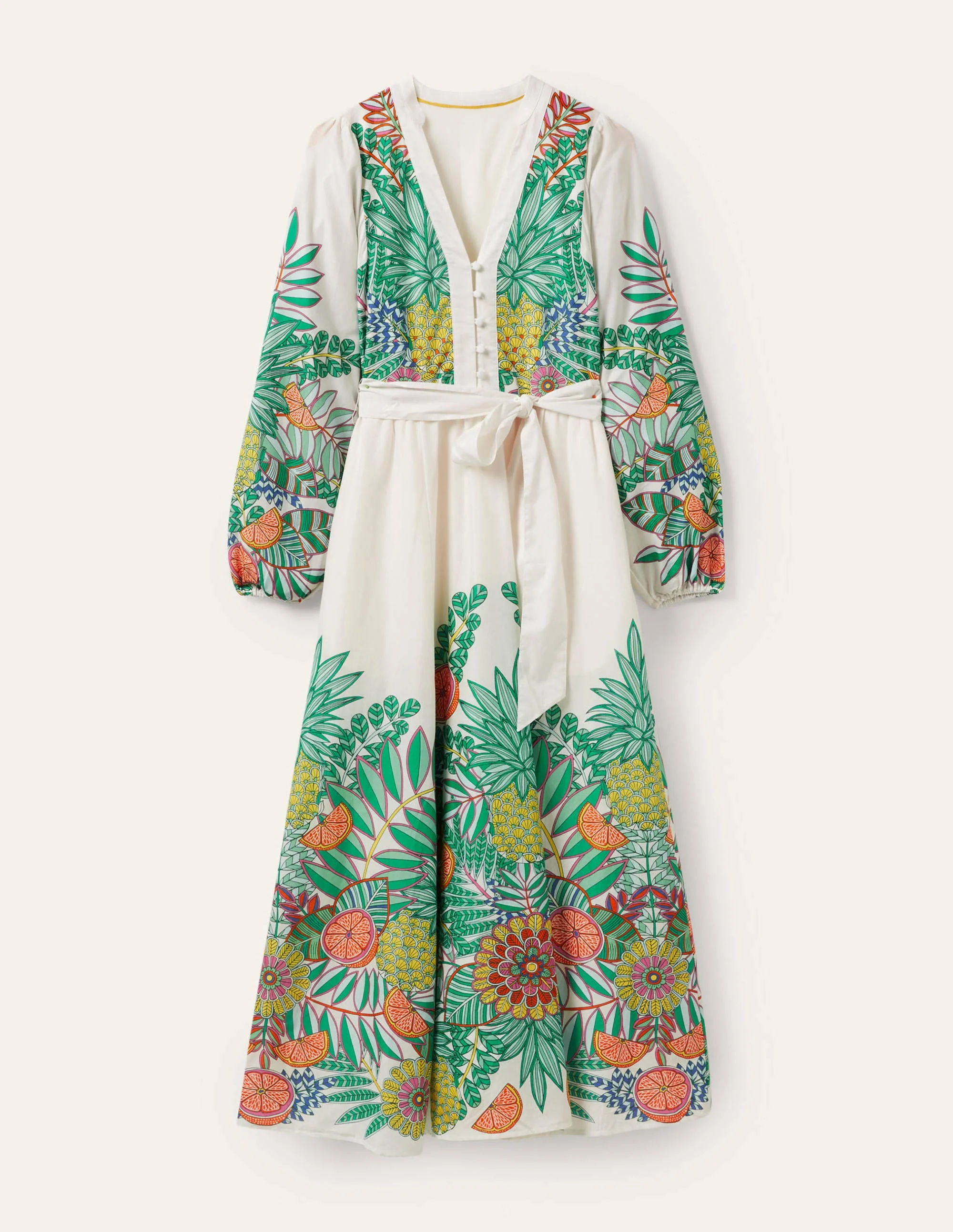 Notch Neck Cotton Maxi Dress-Ivory Pineapple - Image 5