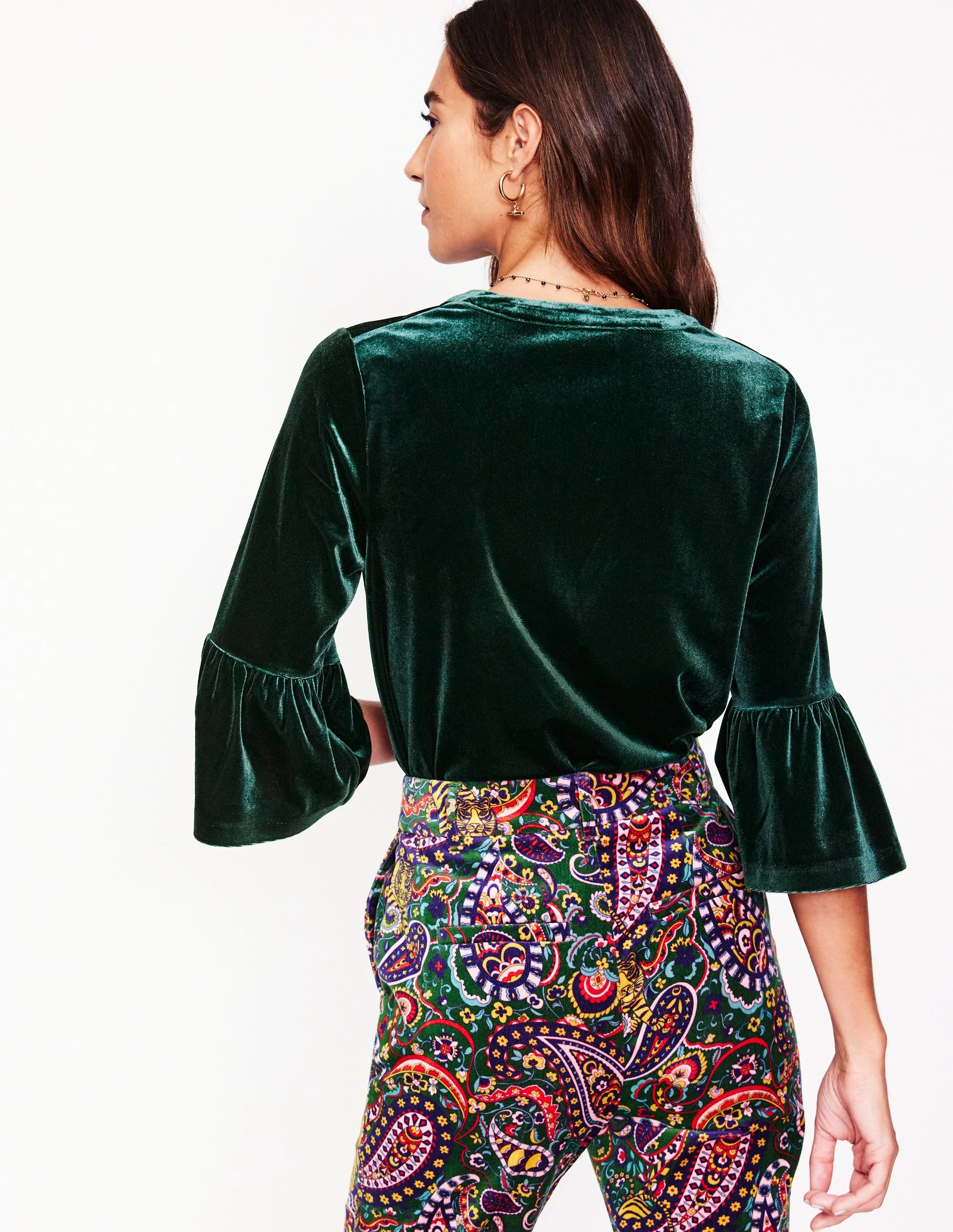 Notch Neck Frill Velvet Top-Glade - Image 3