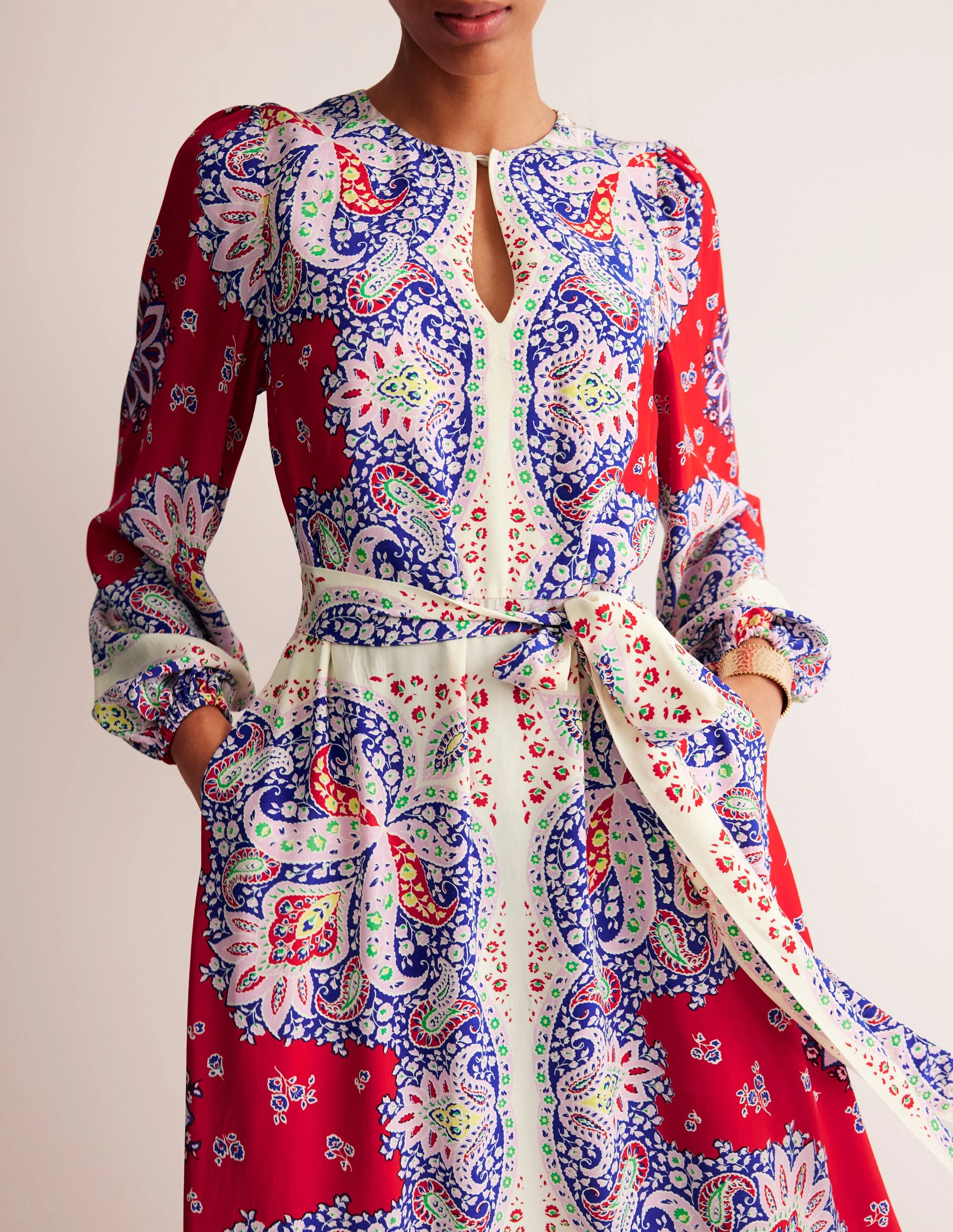 Occasion Blouson Maxi Dress-Rubicondo, Ornate Paisley - Image 3
