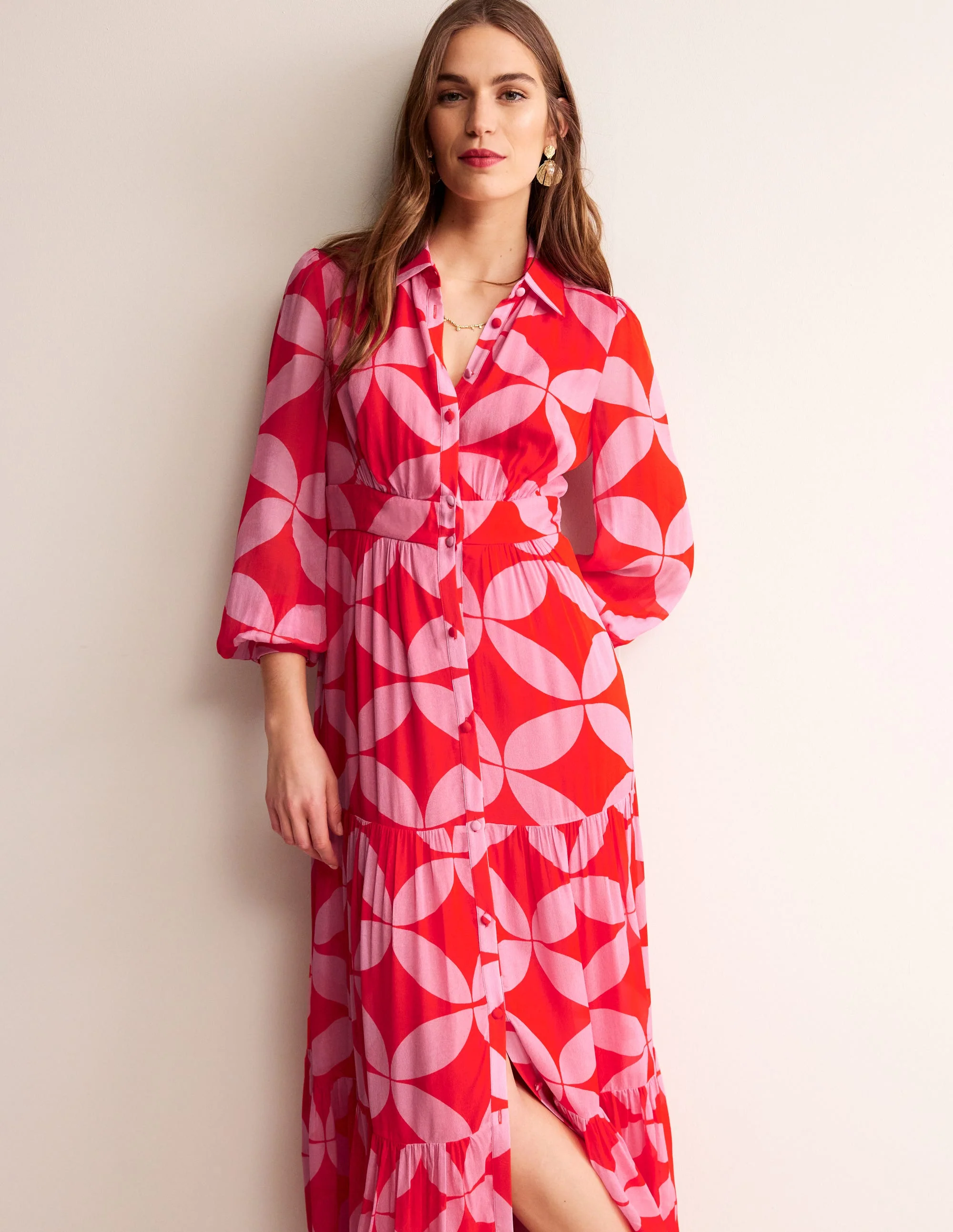 Occasion Maxi Shirt Dress-Flame Scarlet, Diamond Terrace - Image 4
