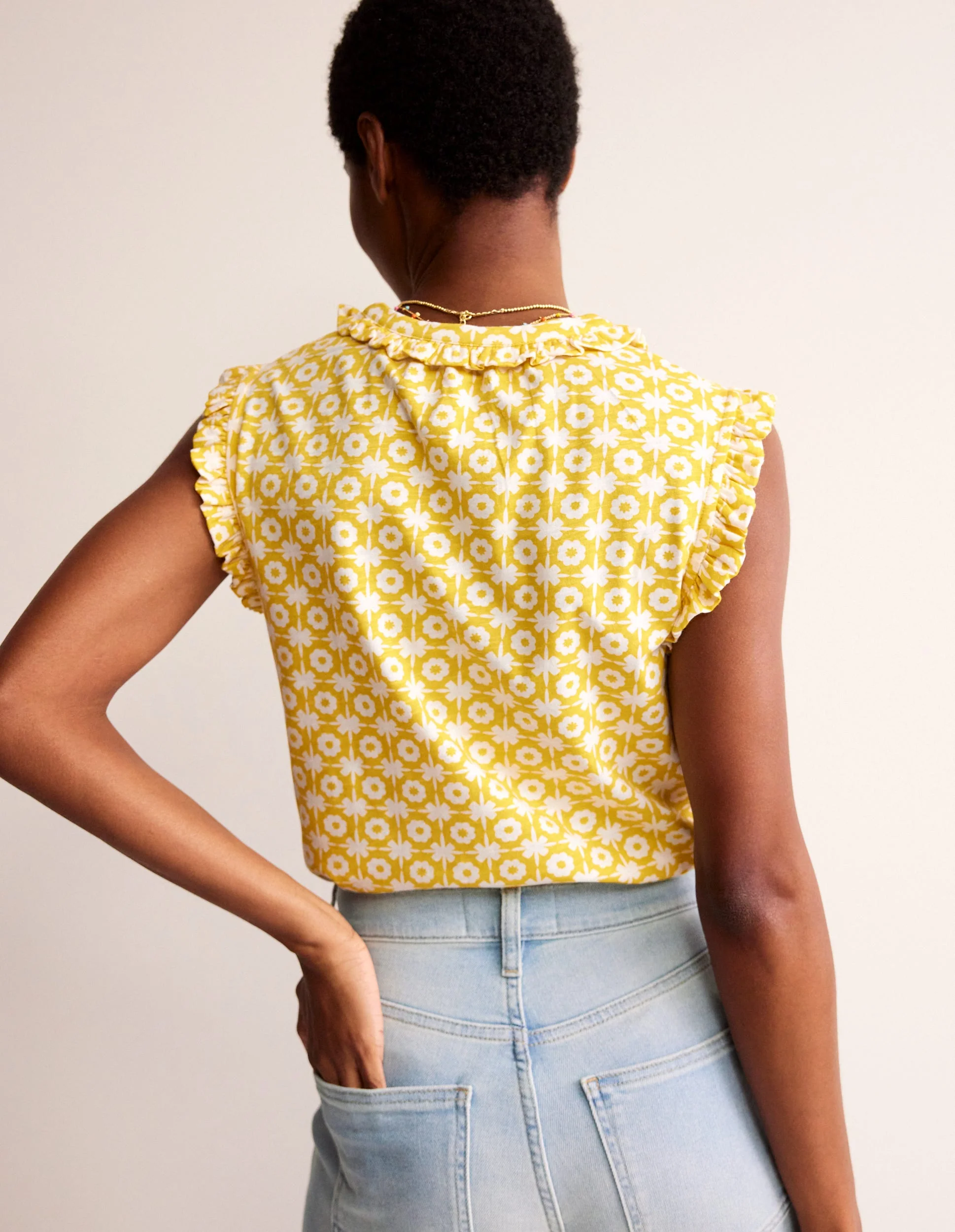 Olive Sleeveless Shirt-Passion Fruit, Blossom Tile - Image 3