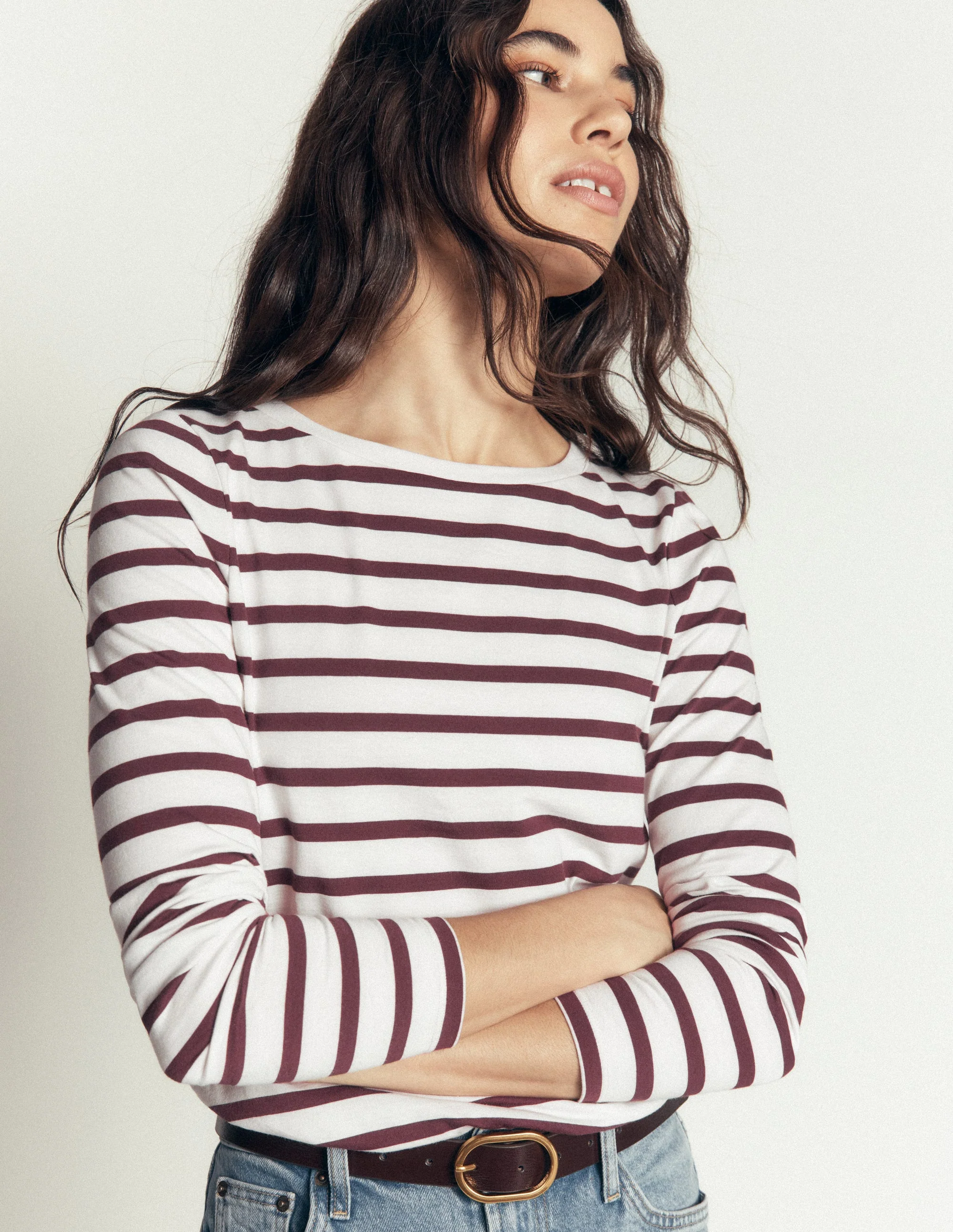 Olivia Long Sleeve Breton-Ivory and Bitter Chocolate - Image 3