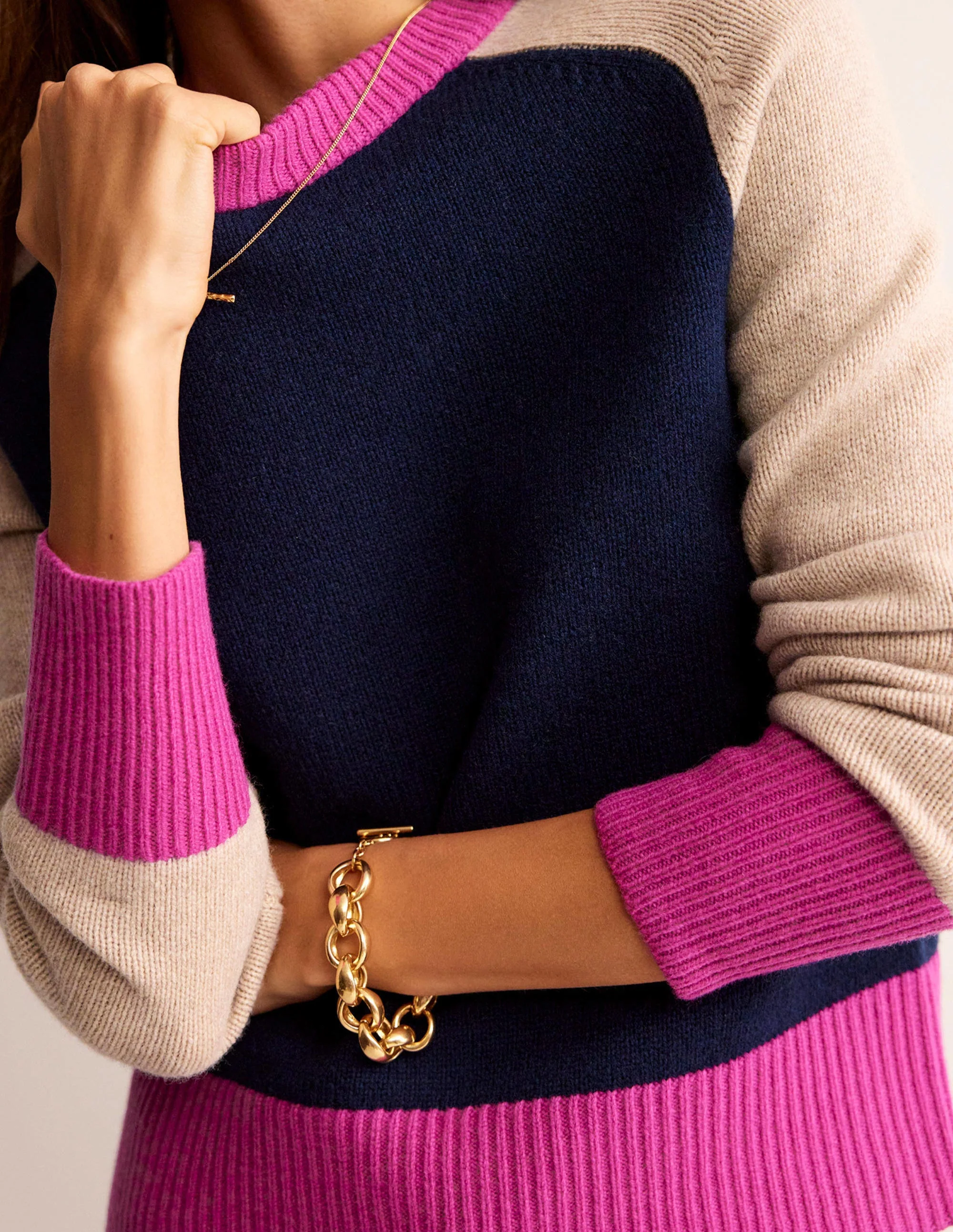 Olivia Merino Jumper-French Navy Colourblock - Image 2