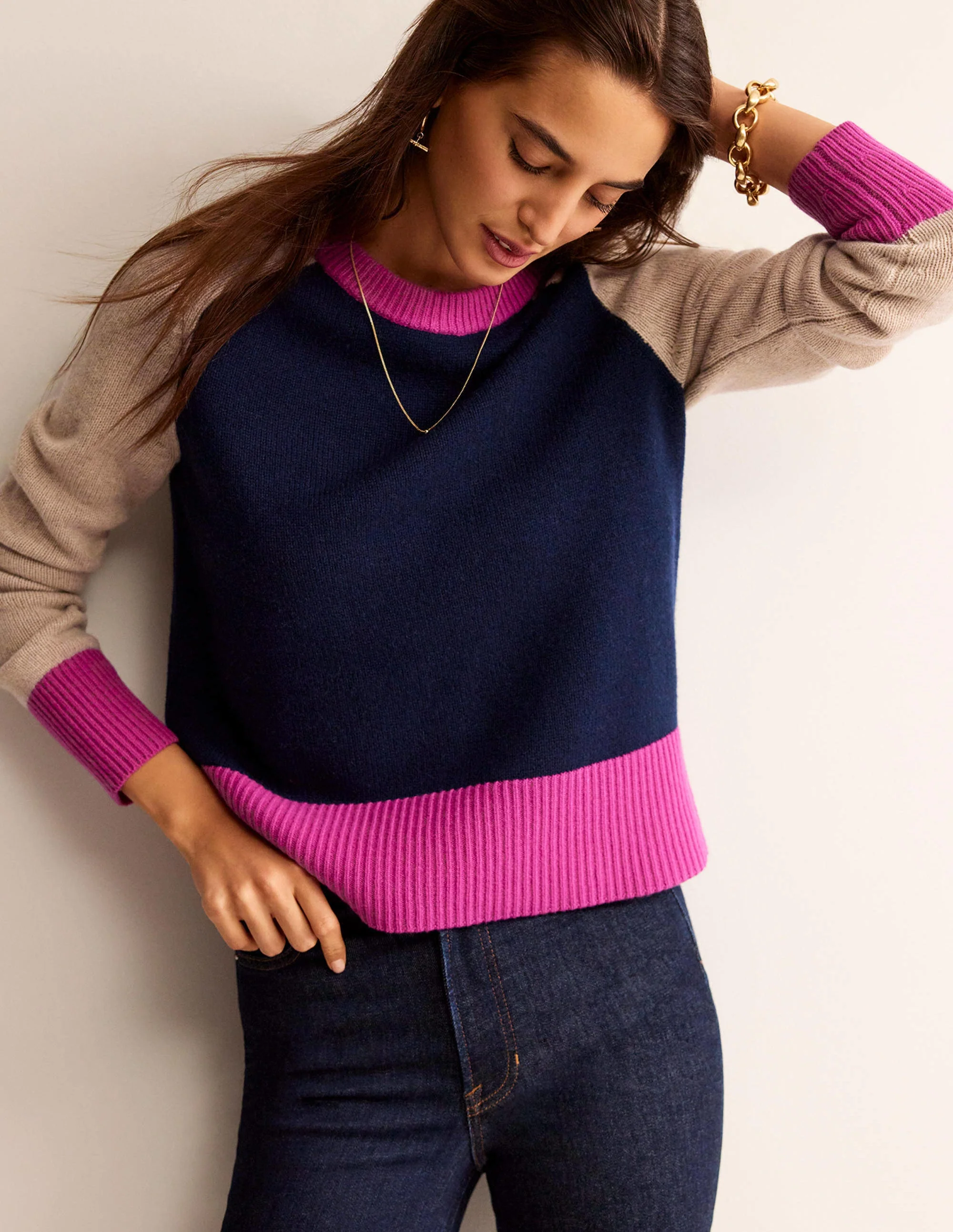 Olivia Merino Jumper-French Navy Colourblock - Image 4