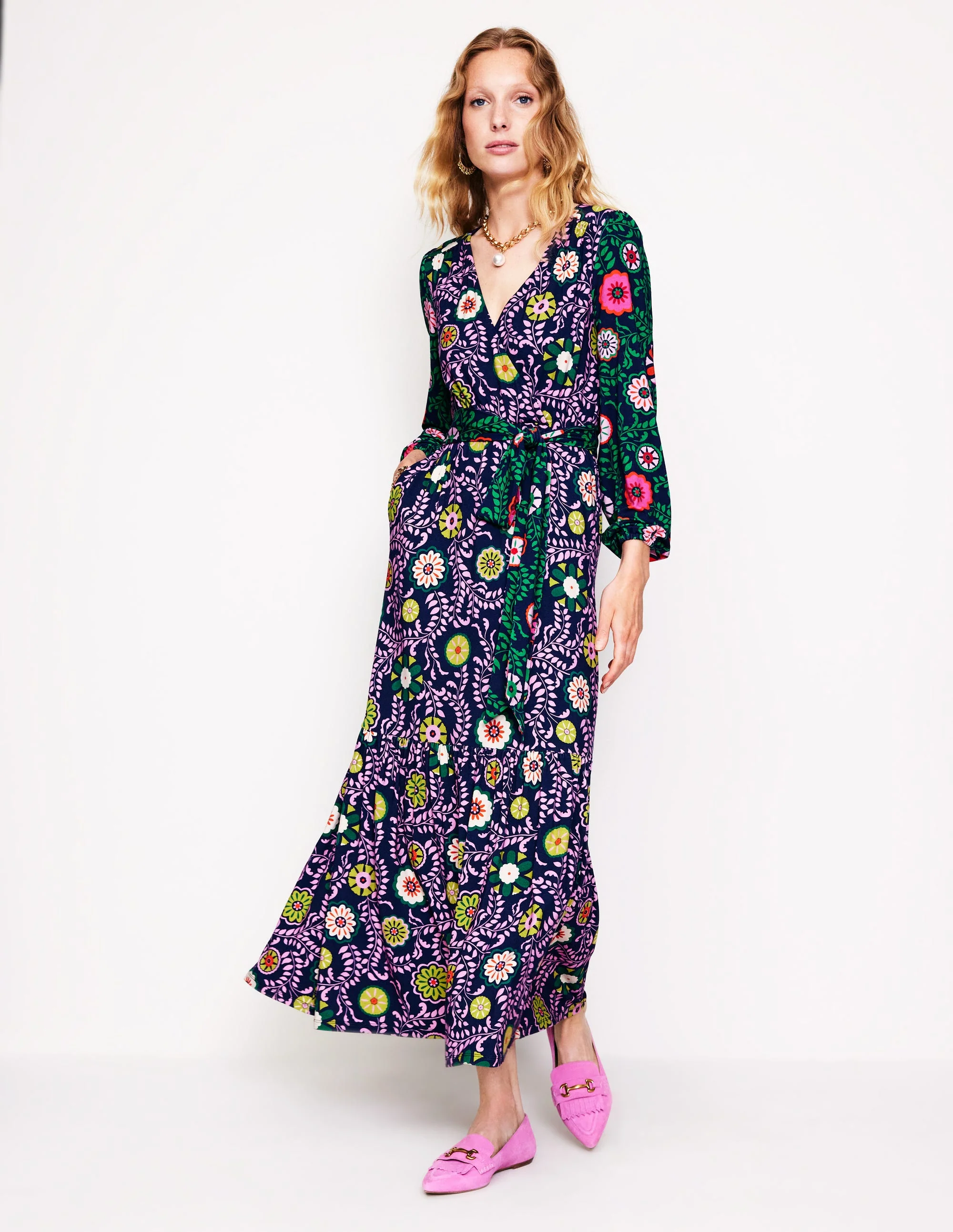Ophelia Wrap Midi Jersey Dress-Multi, Meadow Vine - Image 5