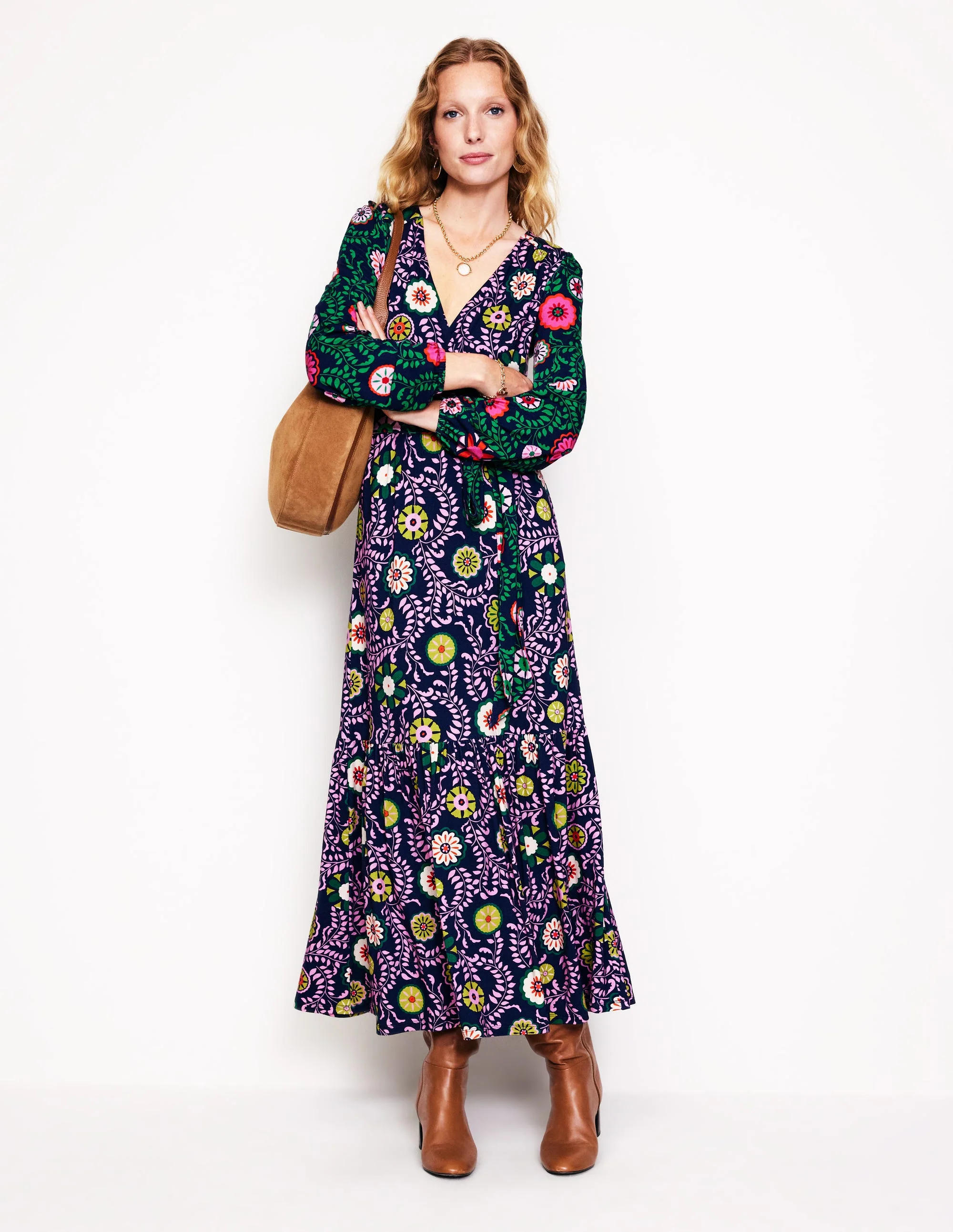 Ophelia Wrap Midi Jersey Dress-Multi, Meadow Vine - Image 6