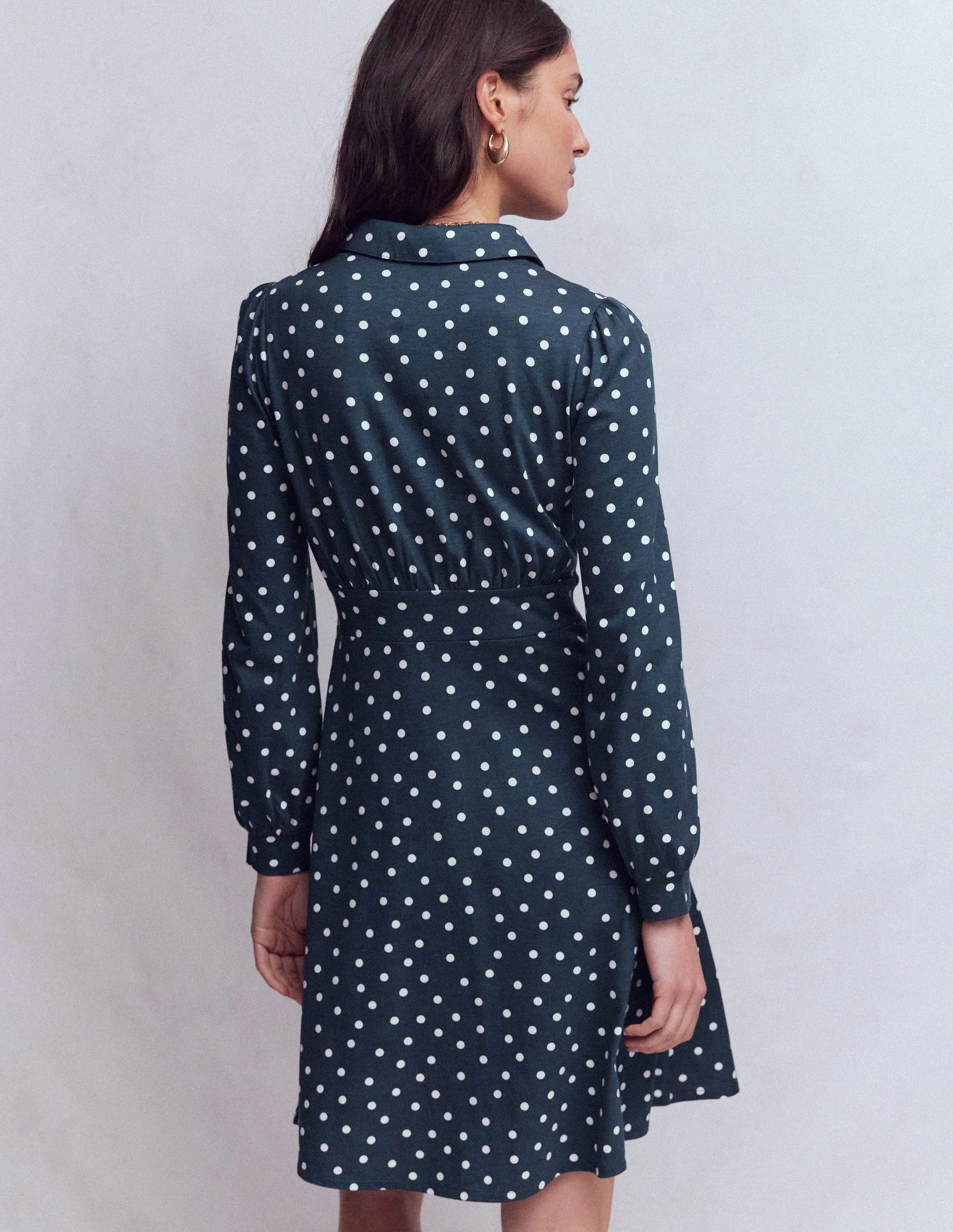 Orla Short Jersey Shirt Dress-French Navy, Painted Dot - Image 3