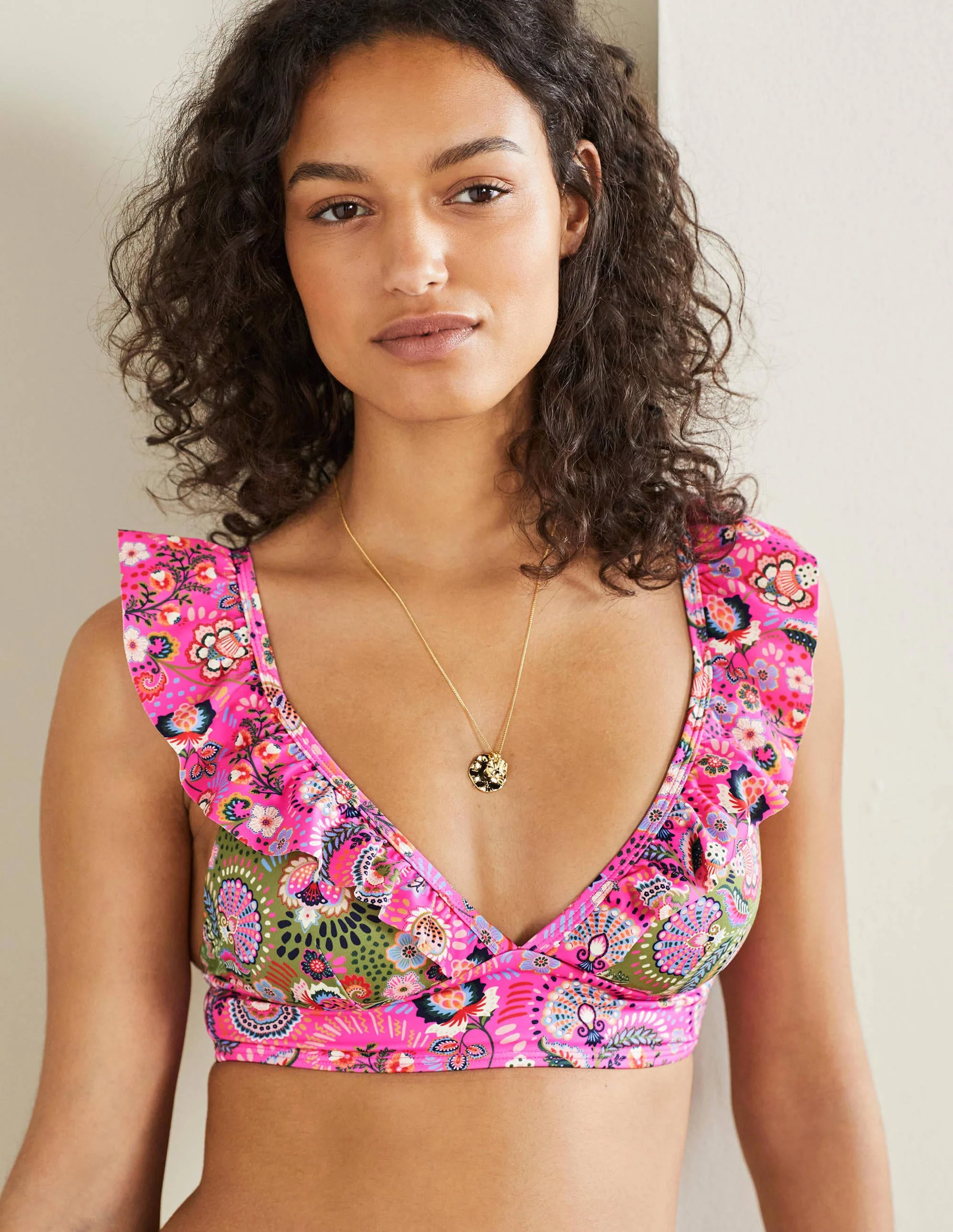 Palermo Ruffle Bikini Top-Pea, Decorative Meadow - Image 4