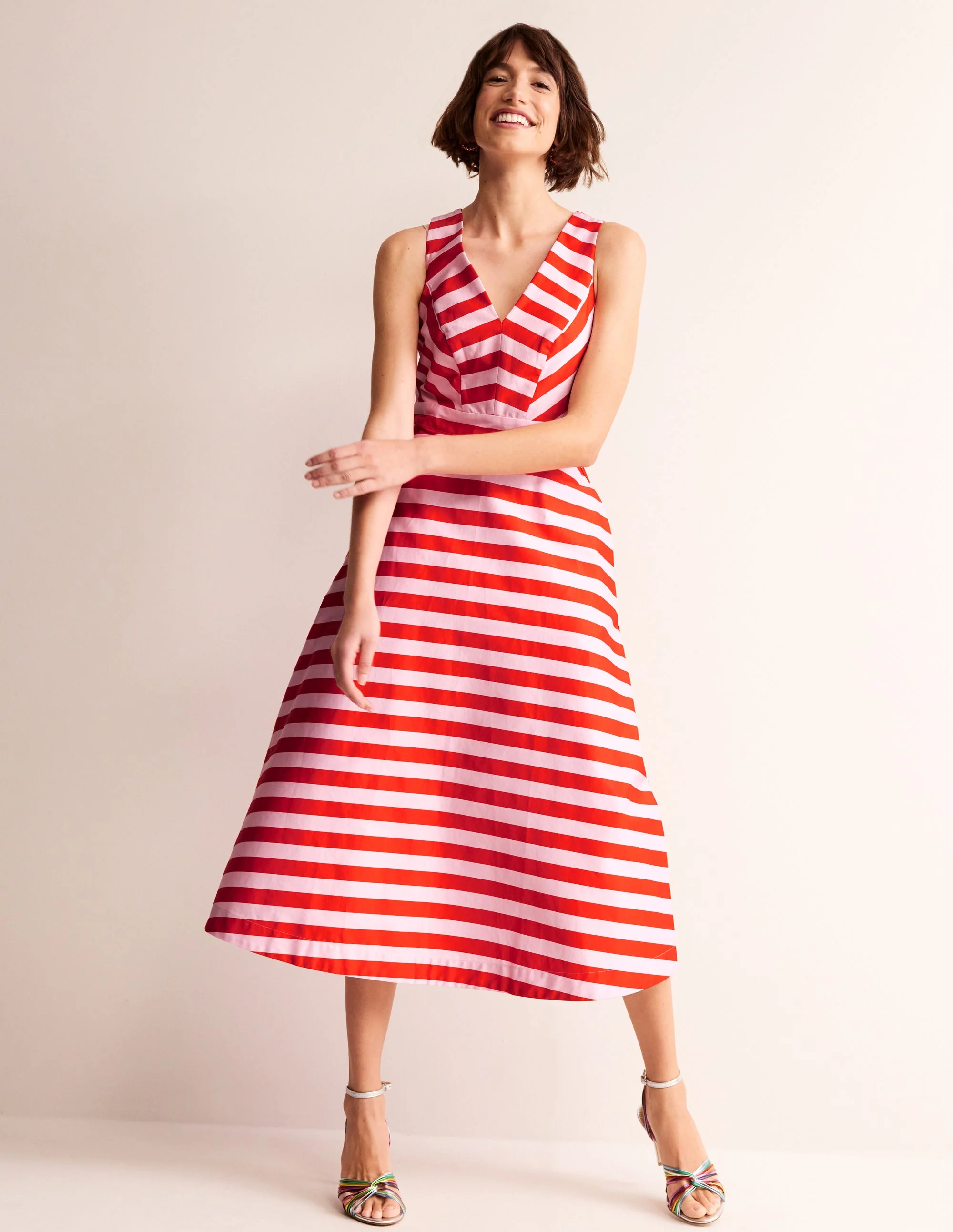 Panelled Bodice Midi Dress-Fiesta and Orchid Pink