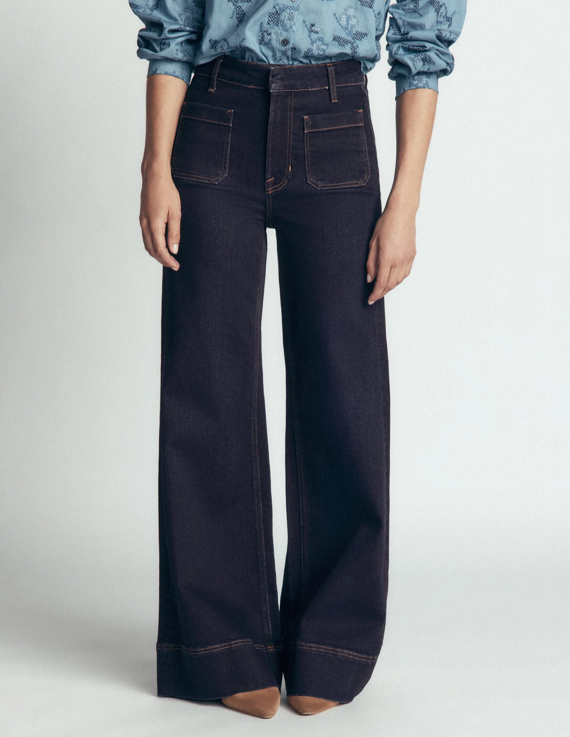 Patch Pocket Flare Jeans-Indigo - Image 4