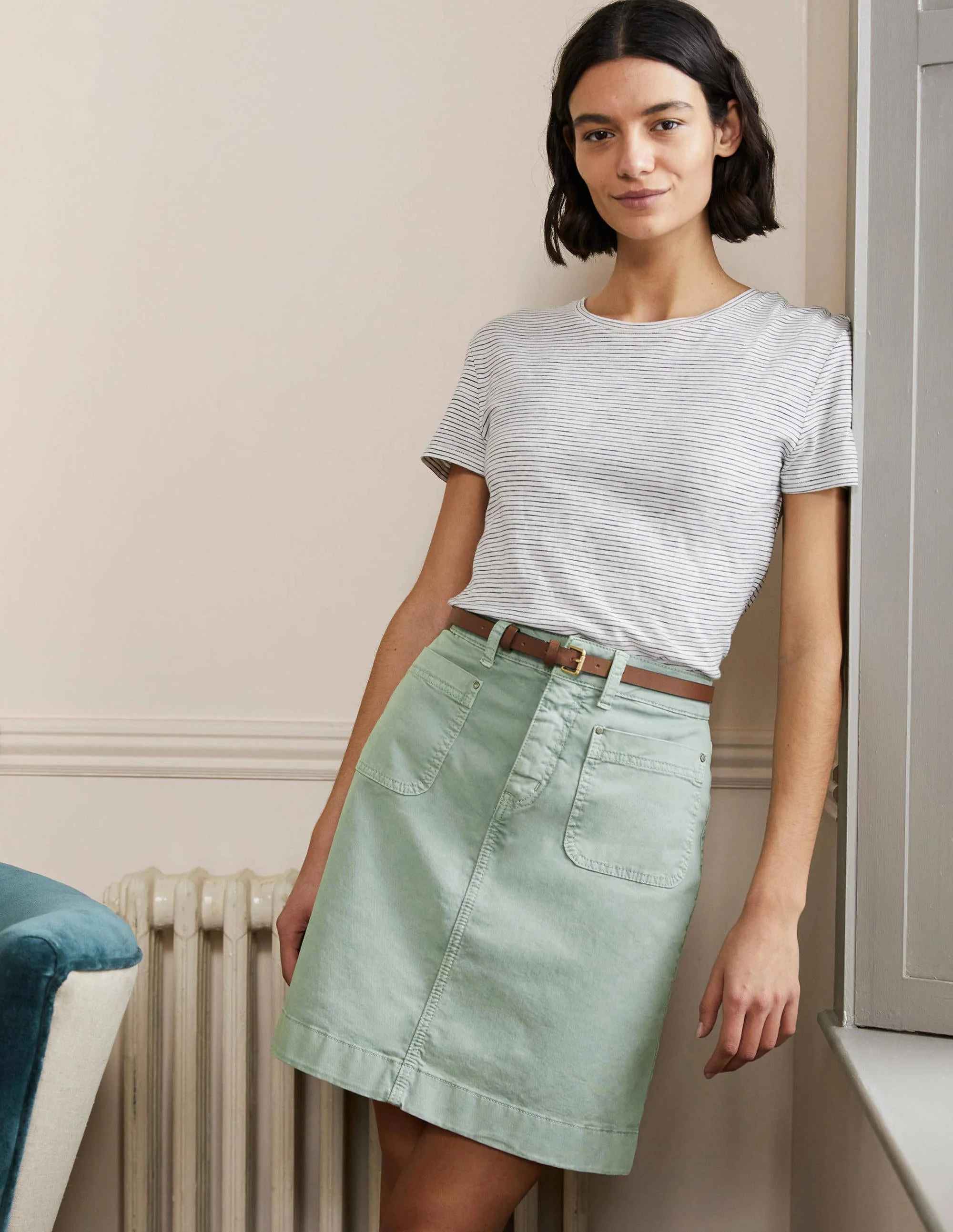 Patch Pocket Skirt-Iceberg Green
