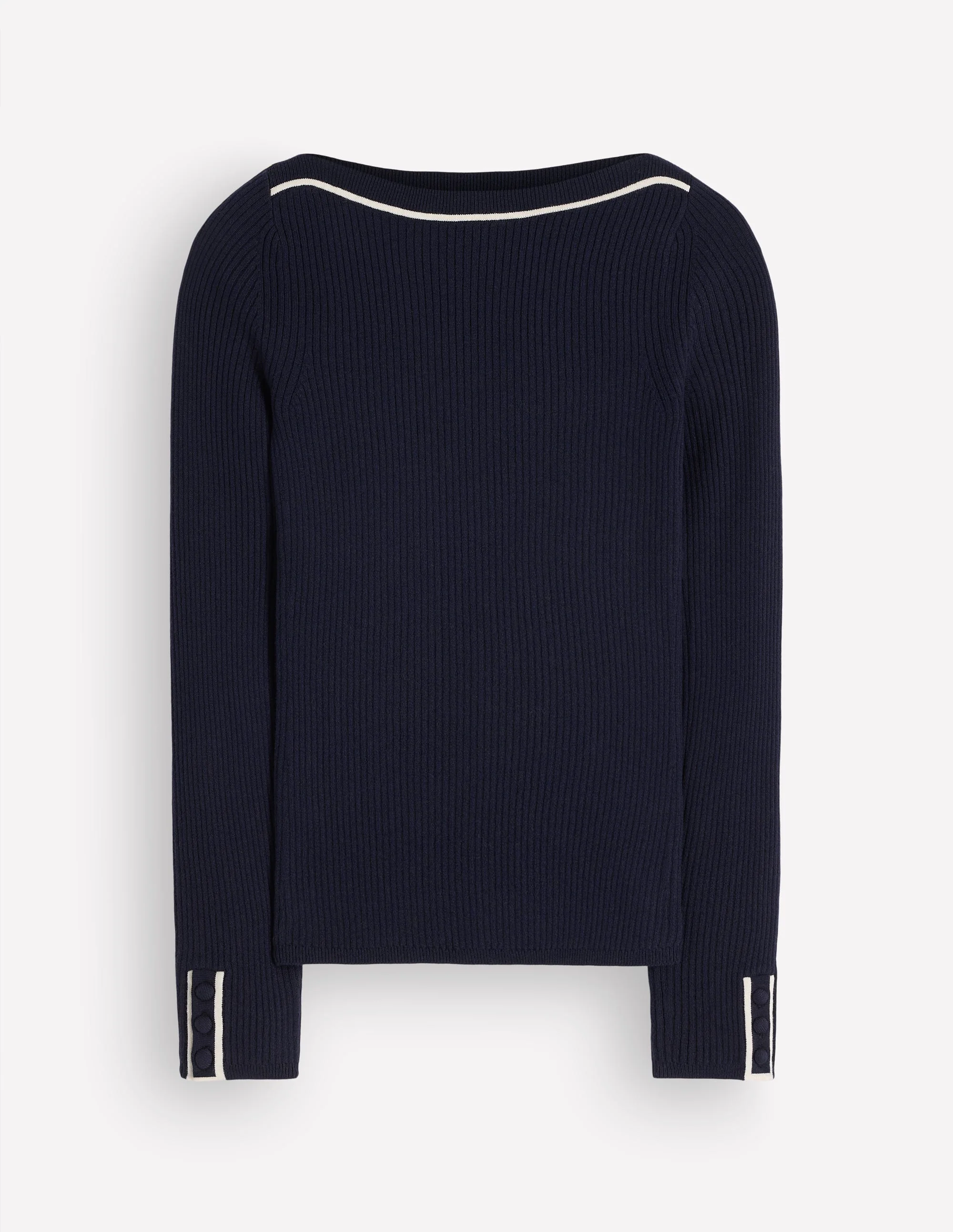 Paula Ribbed Boatneck Jumper-Navy - Image 5