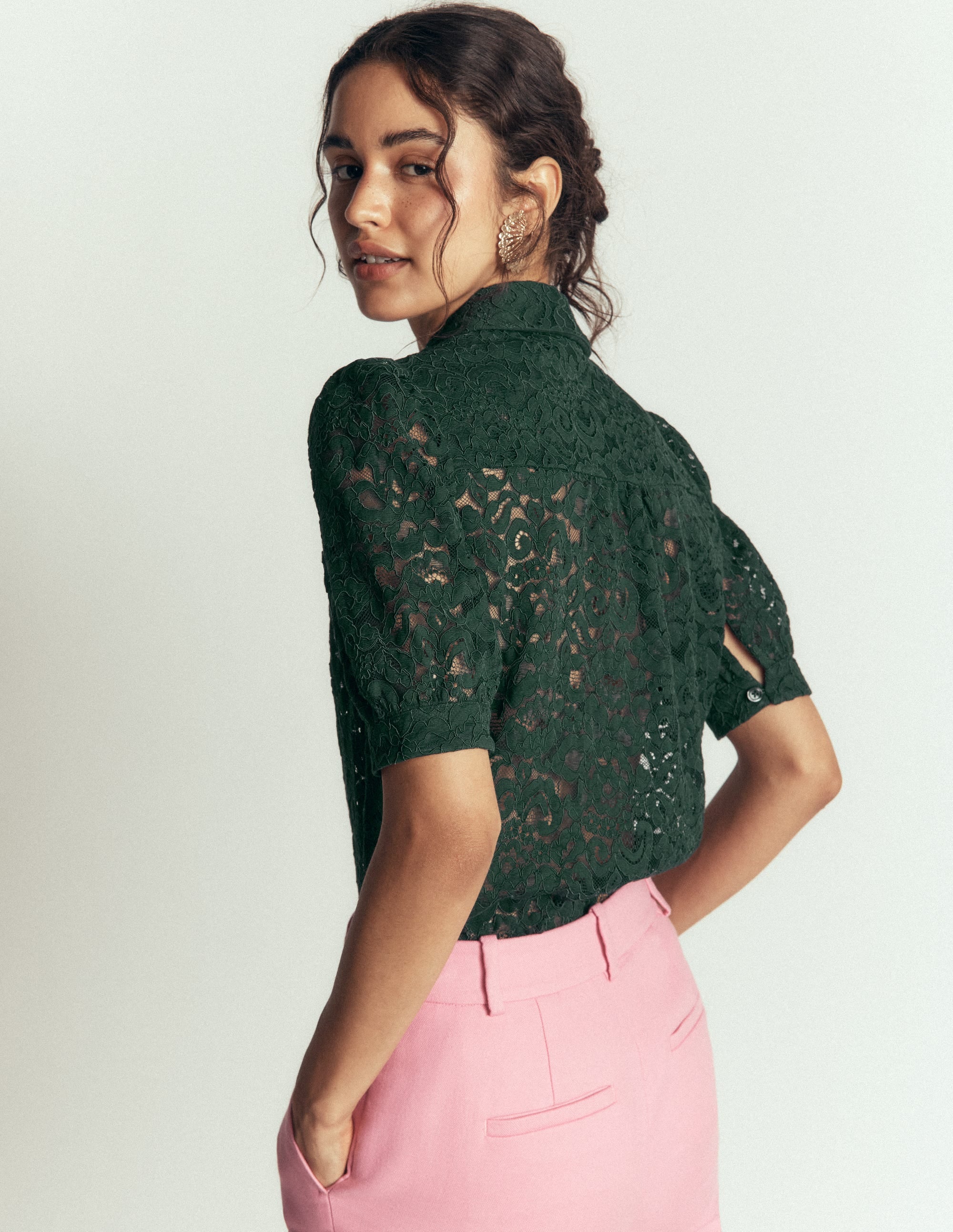 Penelope Lace Shirt-Dark Green - Image 2