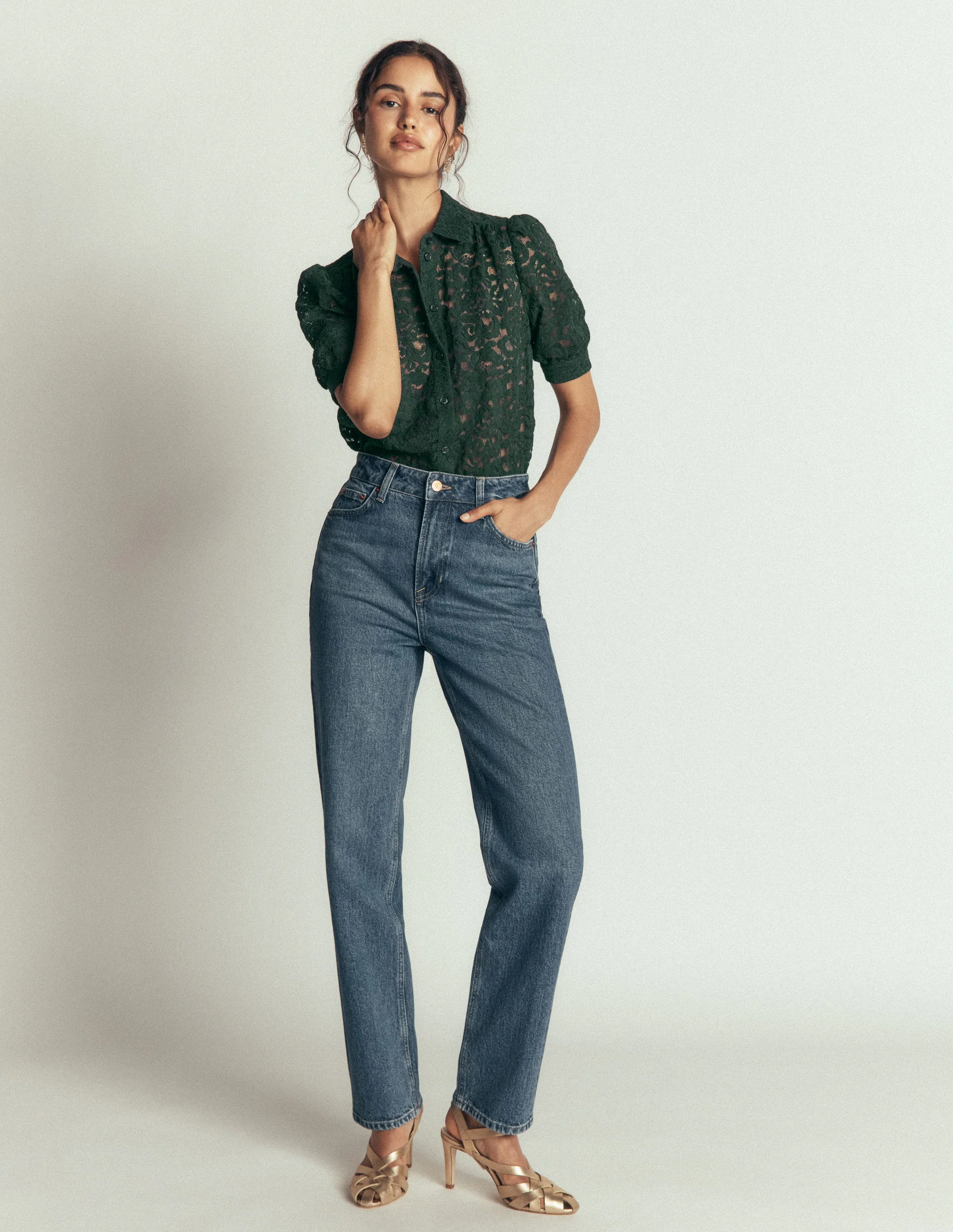 Penelope Lace Shirt-Dark Green - Image 4
