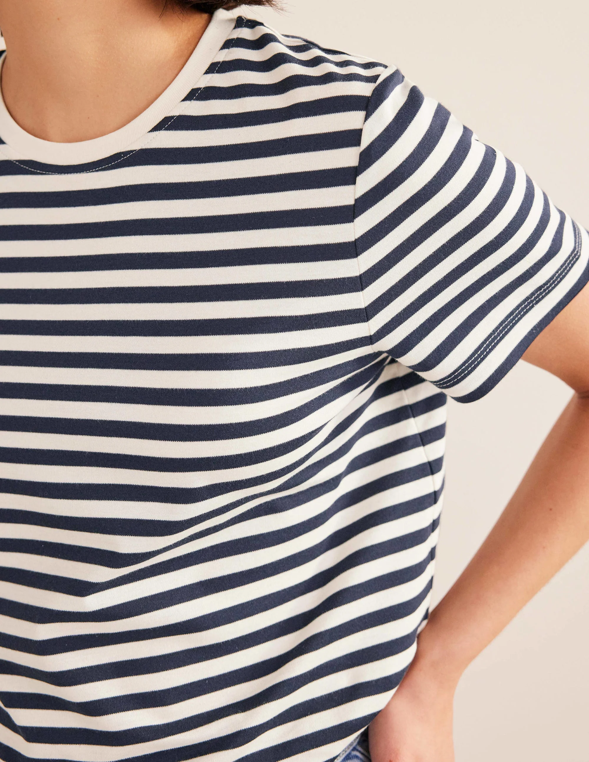 Perfect Cotton T-Shirt-Ivory / Navy Stripe - Image 2