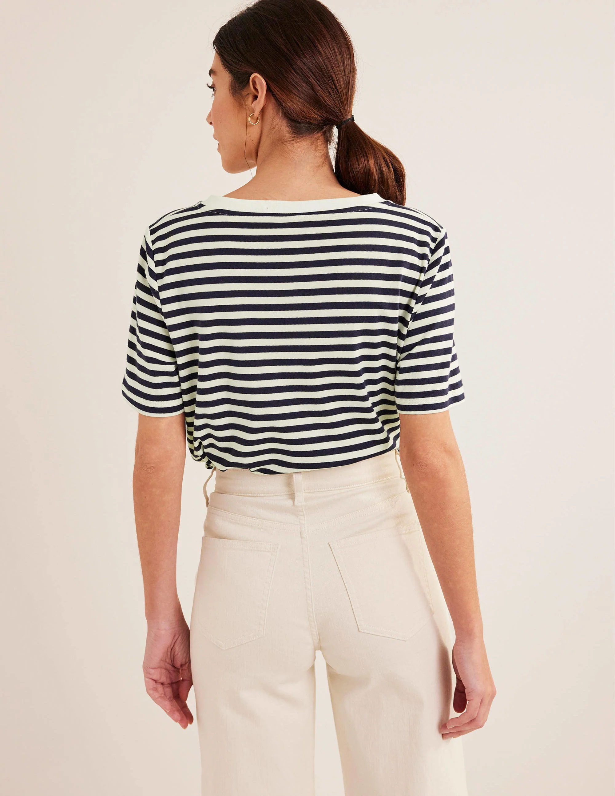 Perfect V-Neck T-Shirt-Ivory / Navy Stripe - Image 3