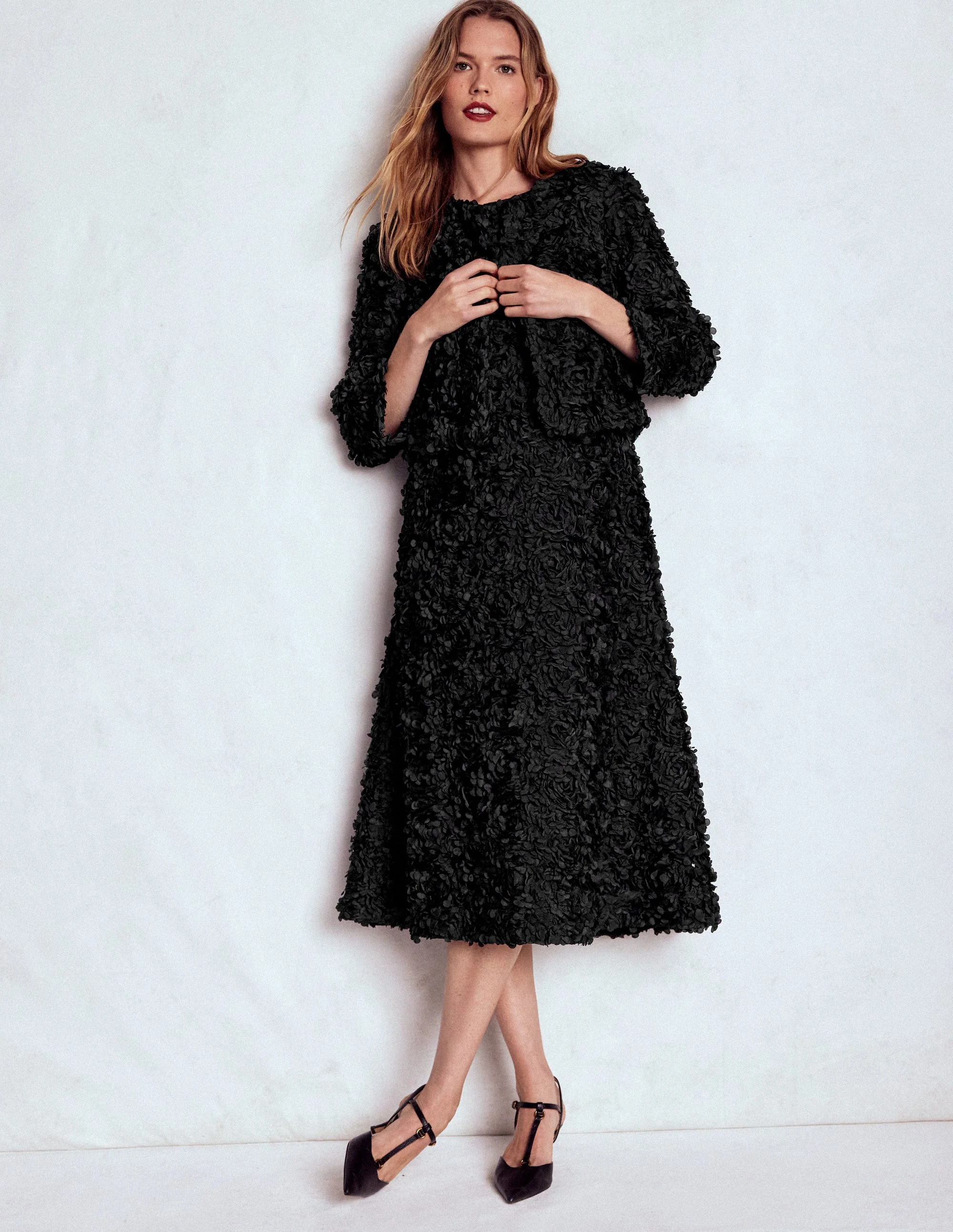 Petal Textured Cropped Jacket-Black, Petal Tulle - Image 2