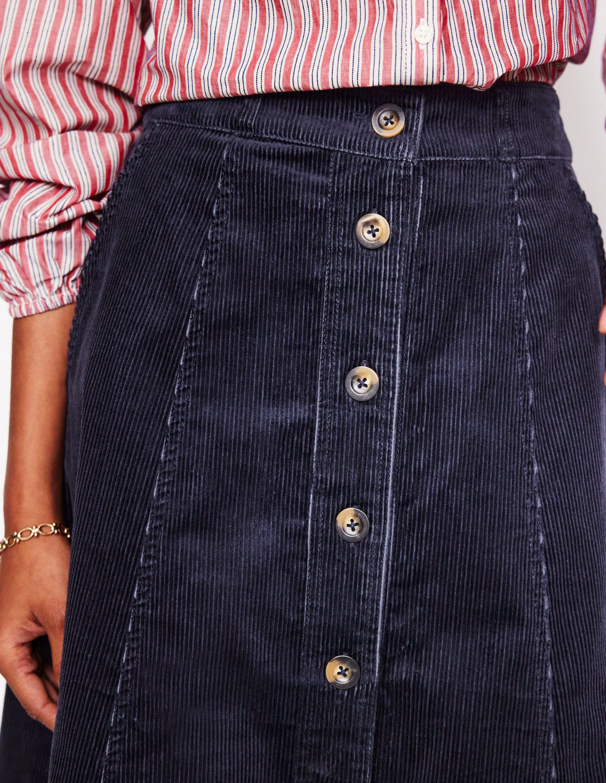Petra Cord Midi Skirt-Navy - Image 2