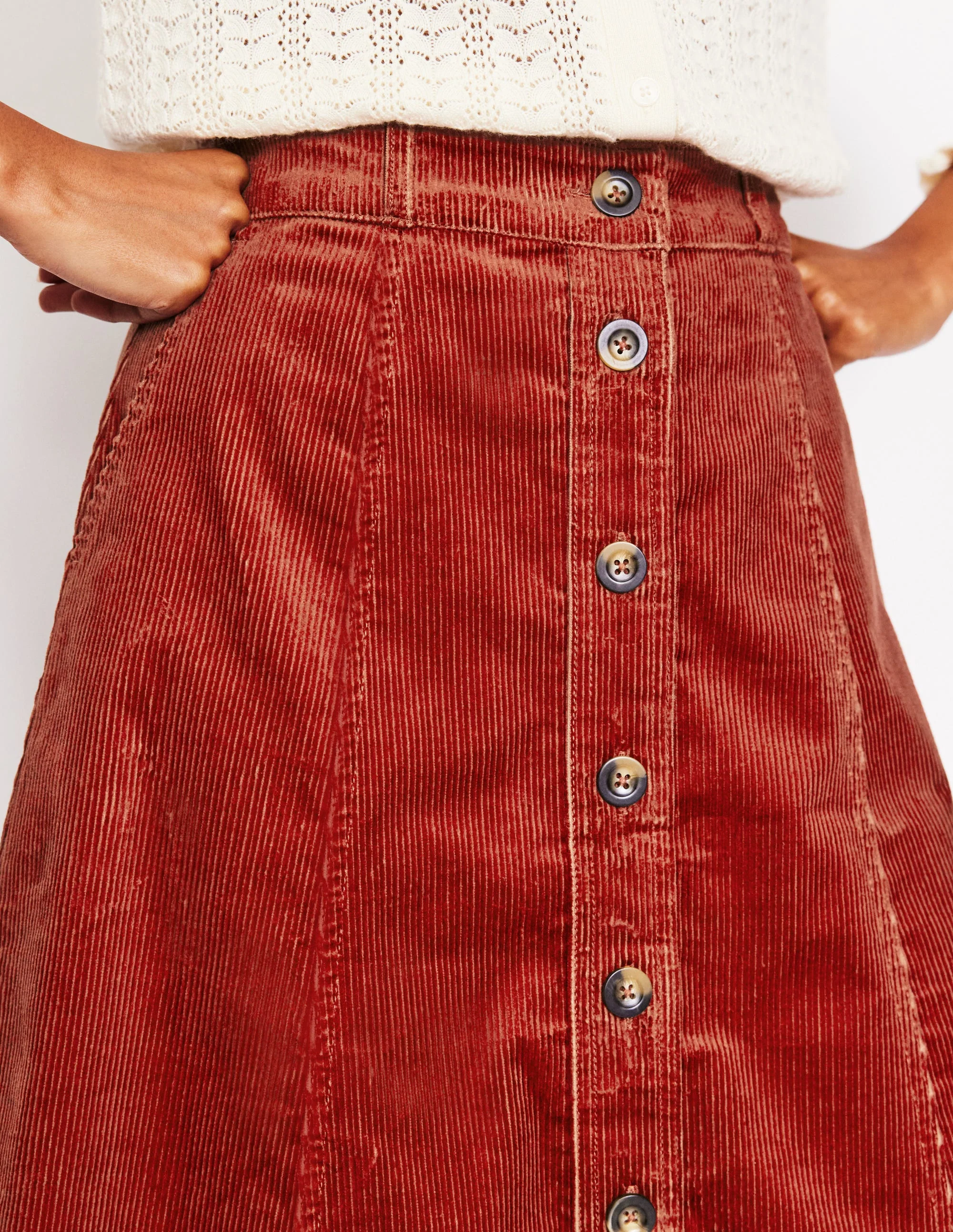 Petra Cord Midi Skirt-Rust - Image 2