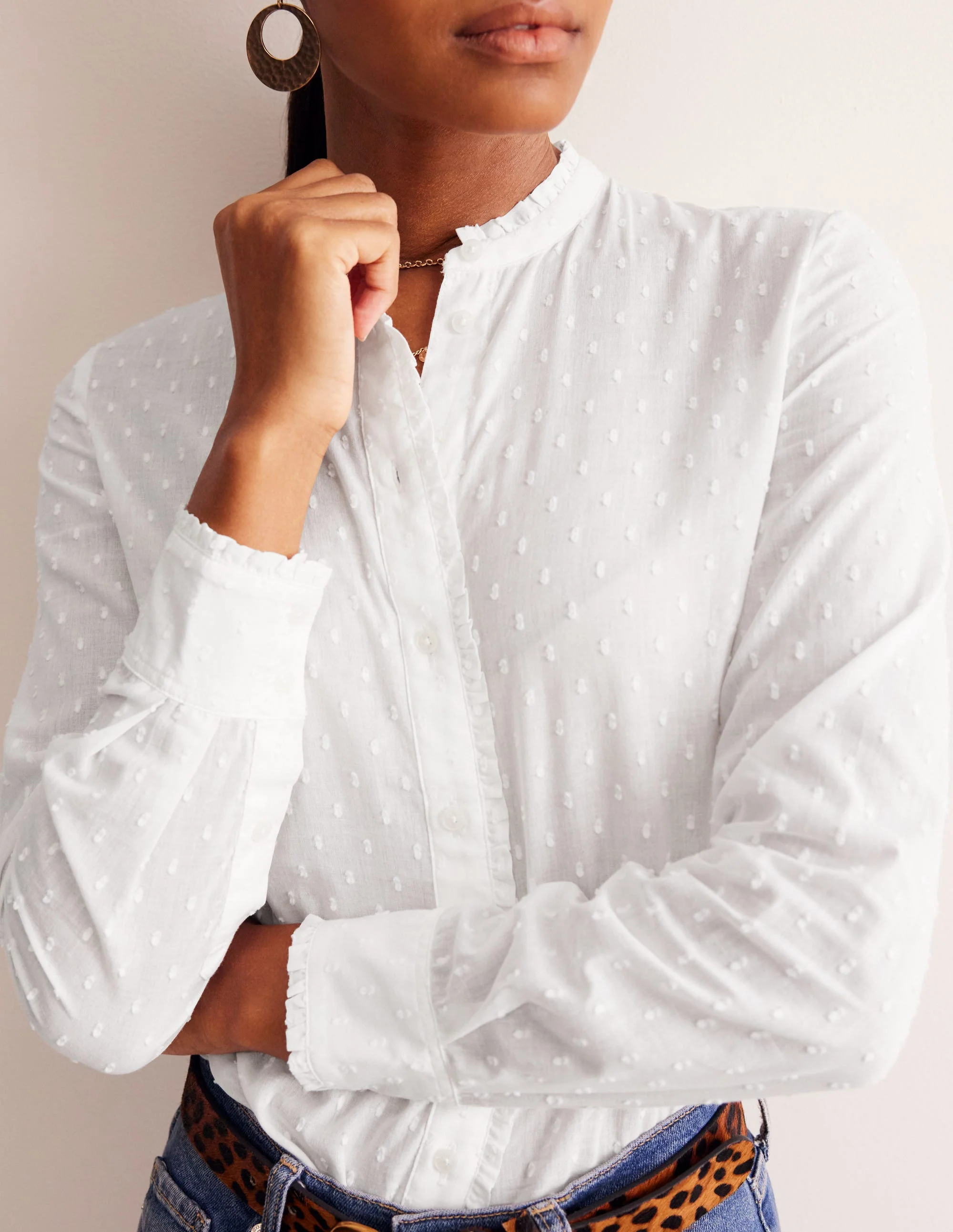 Phoebe Cotton Shirt-White Dobby - Image 2