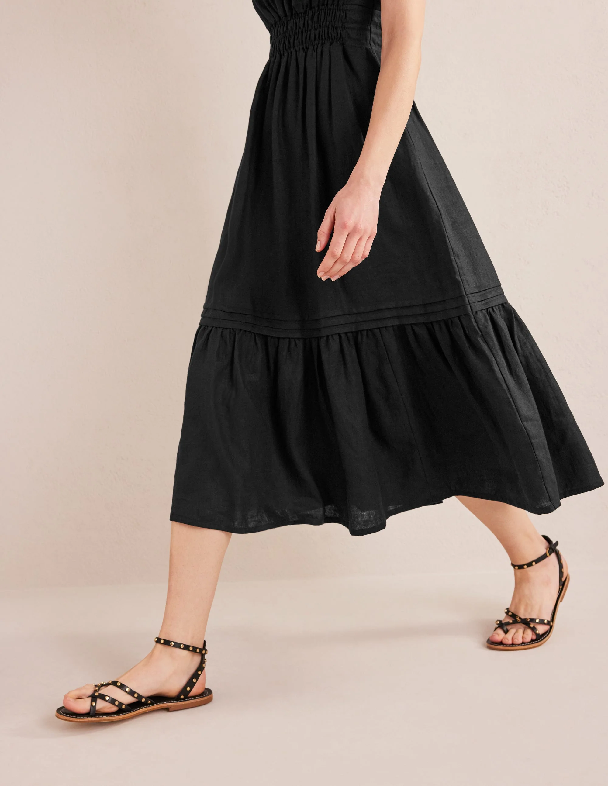 Pintuck Detail Midi Dress-Black - Image 5
