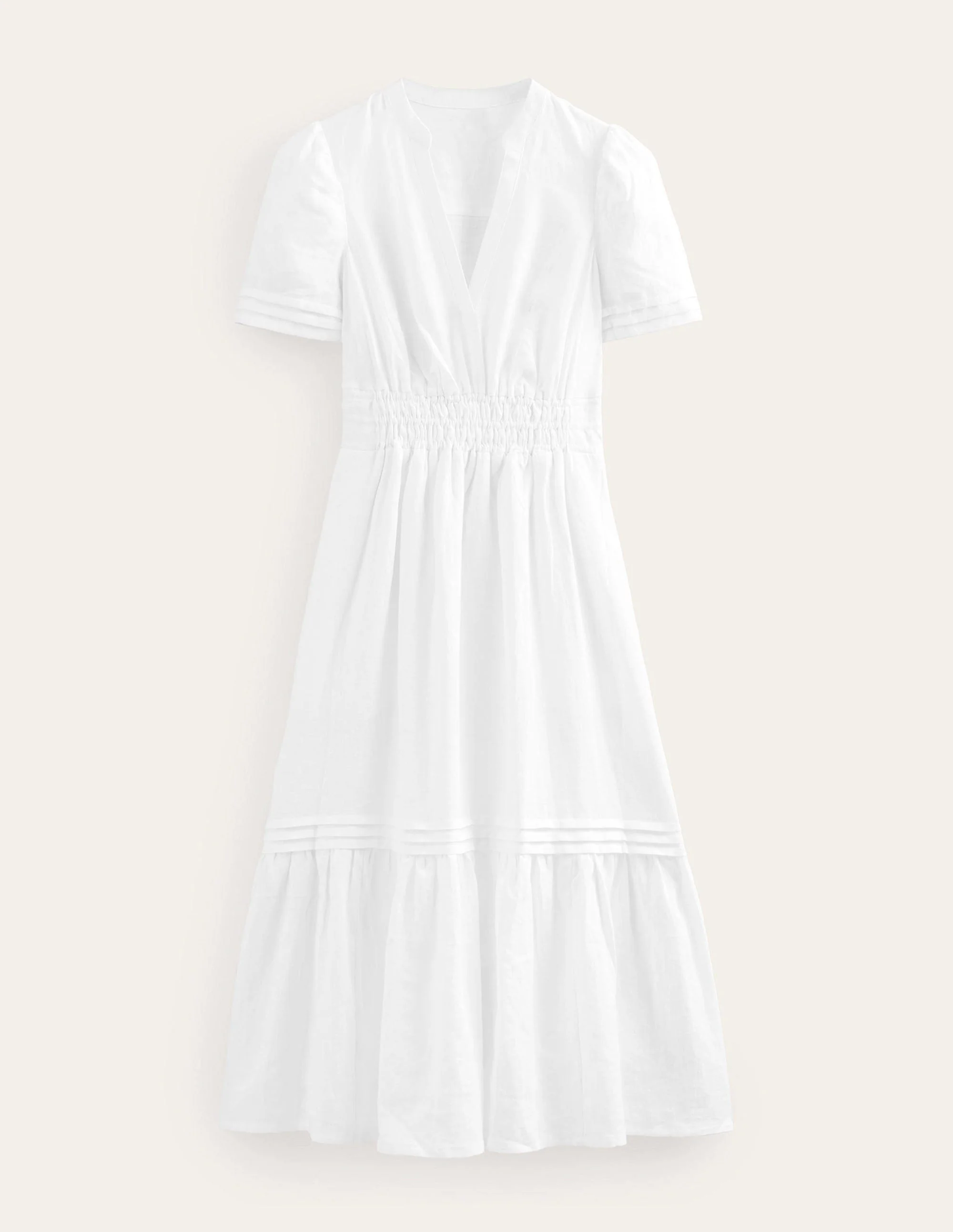 Pintuck Detail Midi Dress-White - Image 6