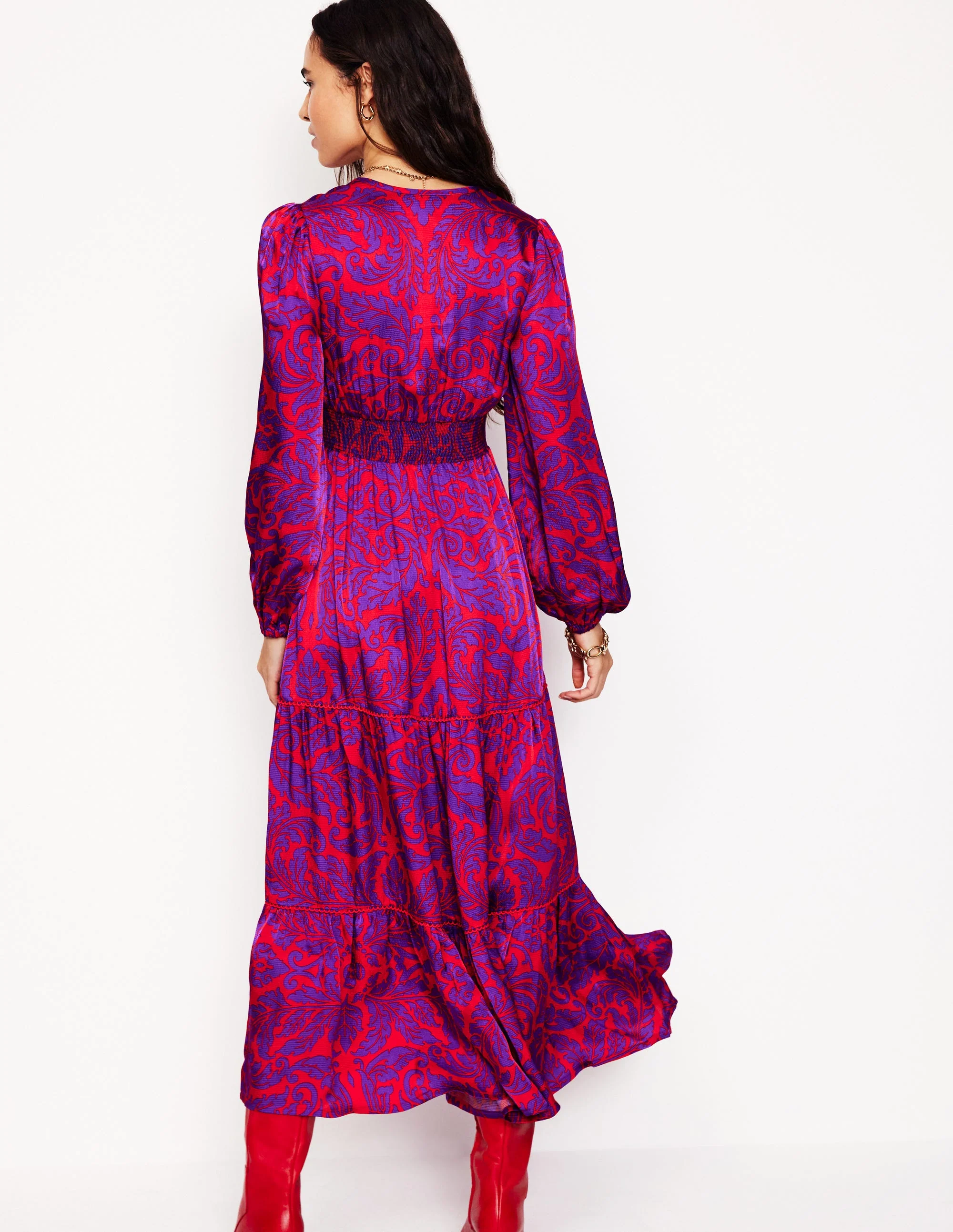 Pippa Satin Maxi Dress-Amethyst, Elaborate Leaf - Image 3