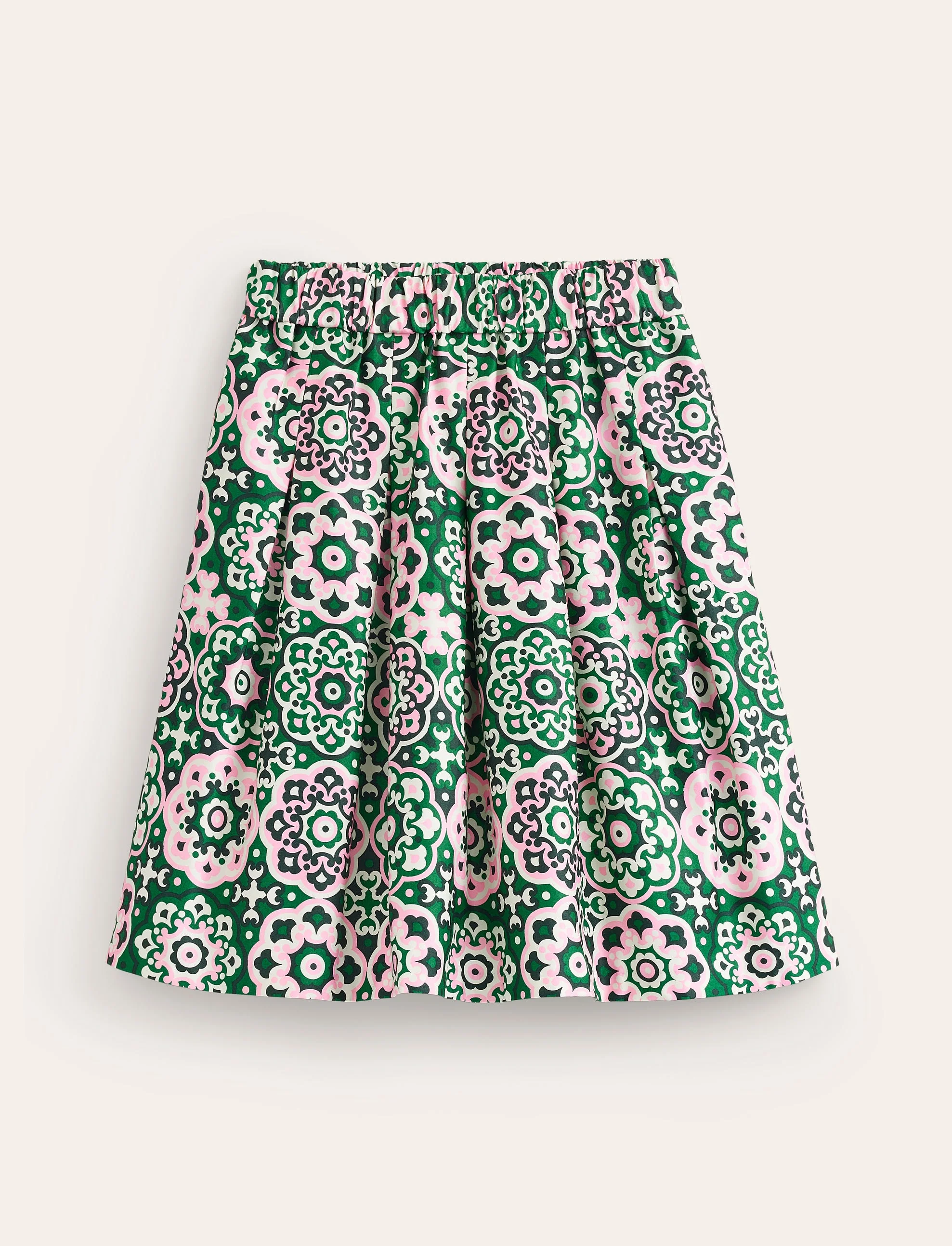 Pleated Cotton Skirt-Green Tambourine, Artisian Geo - Image 5