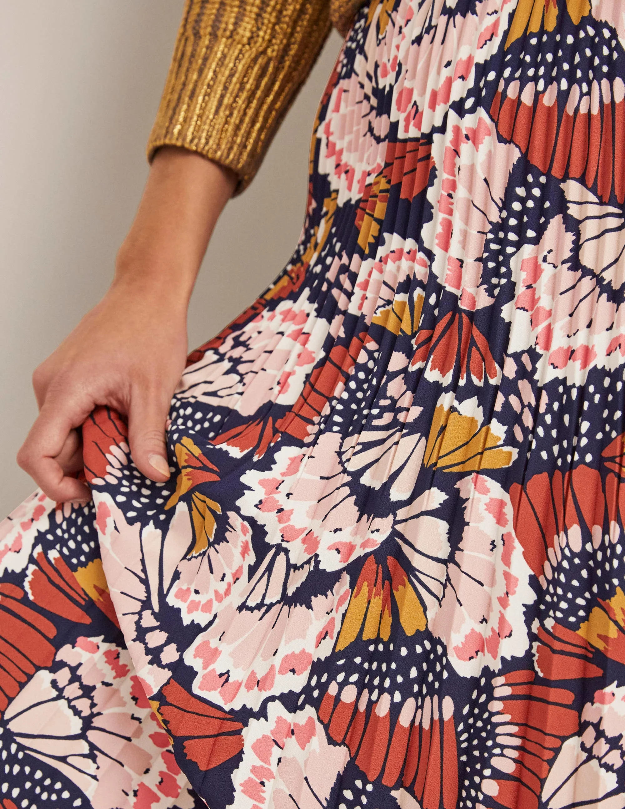 Pleated Crepe Midi Skirt-Multi, Petal Stamp - Image 5
