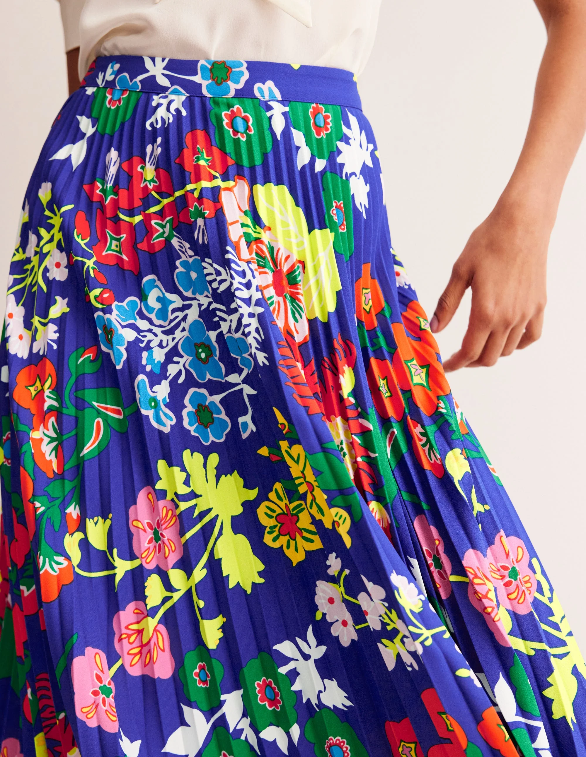 Pleated Midi Skirt-Blue, Wildflower Cluster - Image 2