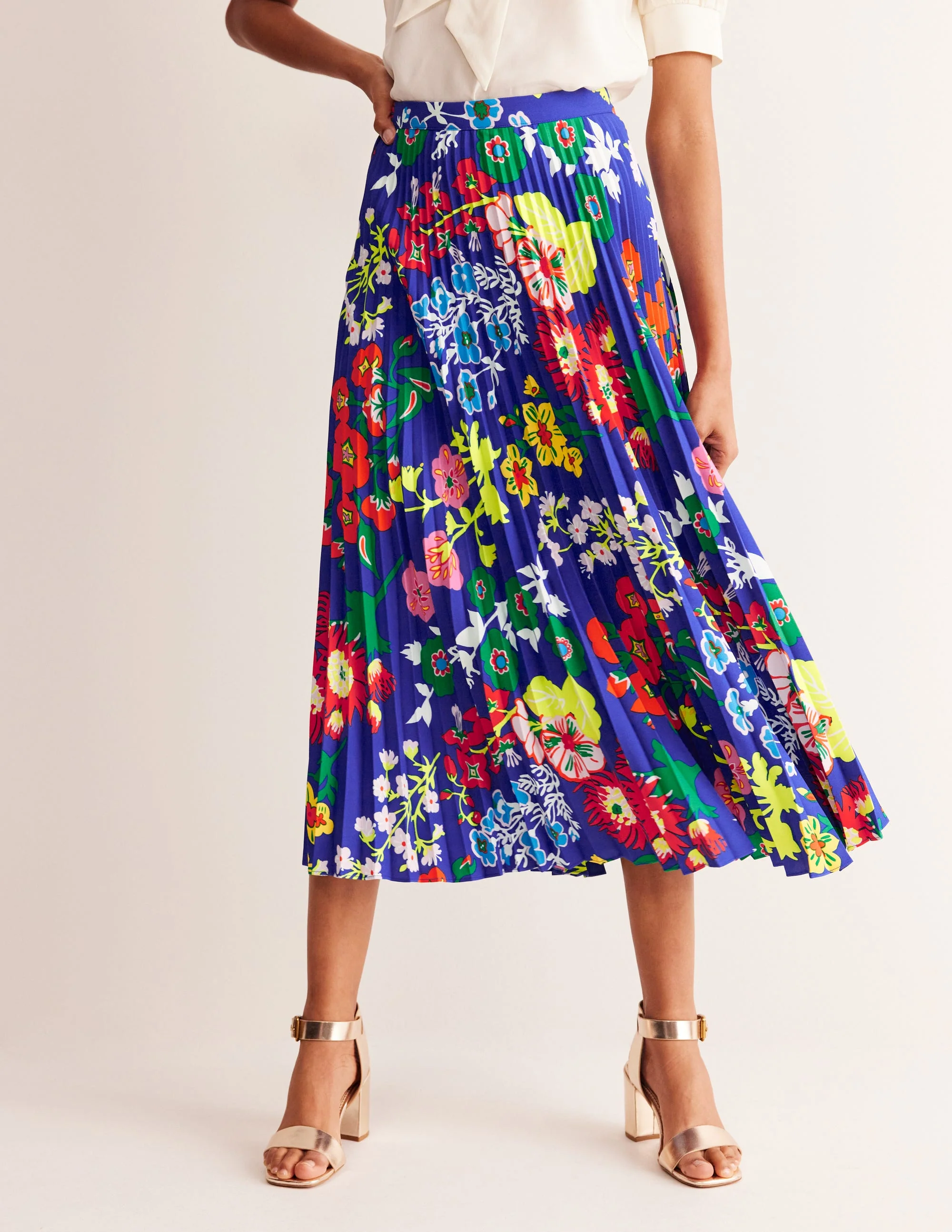 Pleated Midi Skirt-Blue, Wildflower Cluster - Image 4
