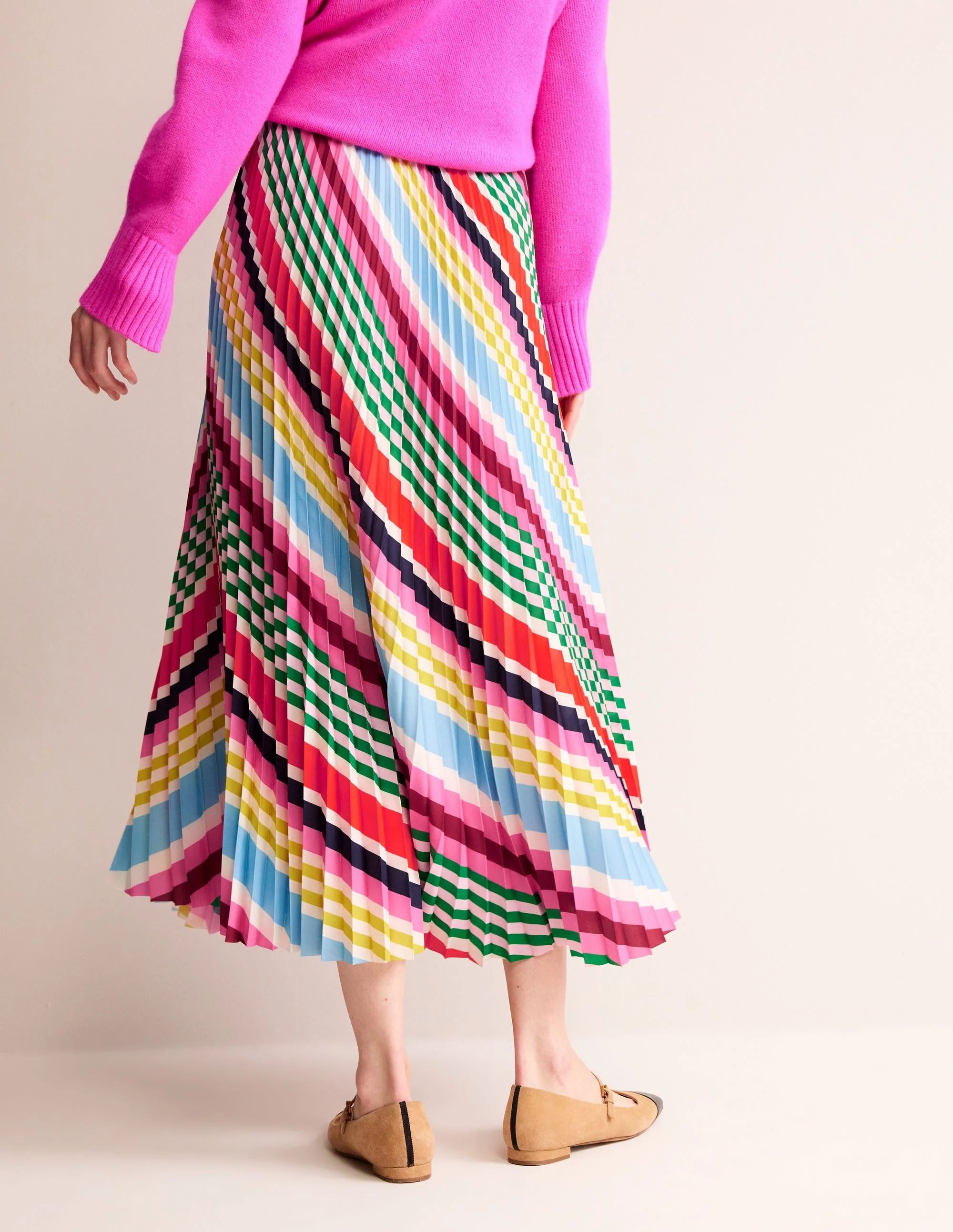 Pleated Midi Skirt-Varigated Multistripe - Image 3