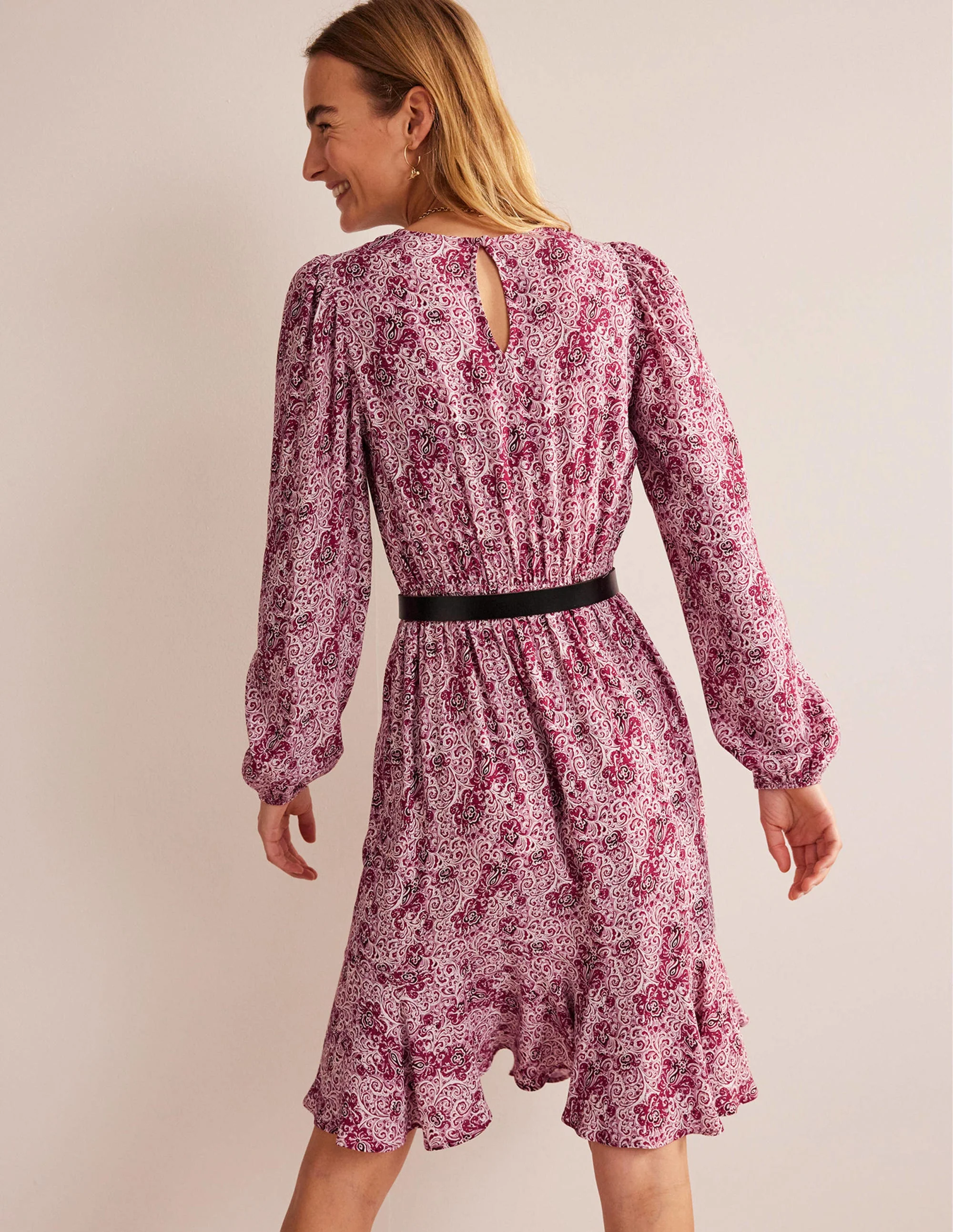 Pleated Peplum Mini Dress-Strawberry, Botanic Terrace - Image 3