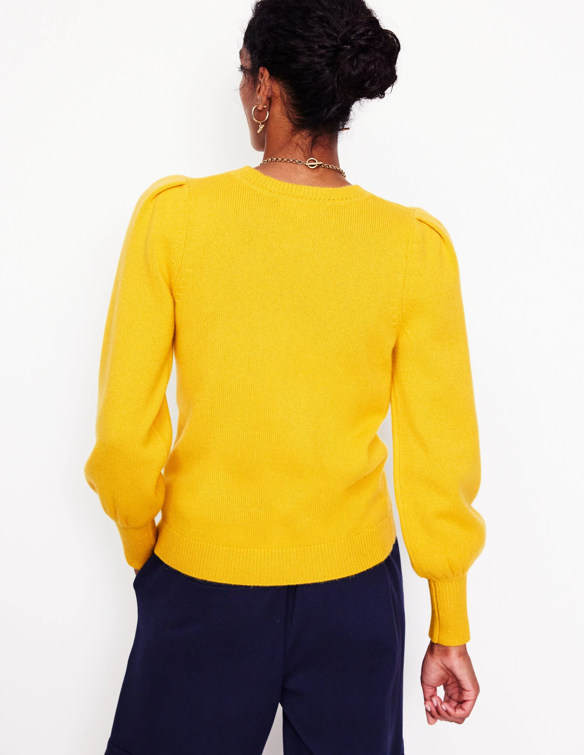 Pleated Sleeve Cashmere Jumper-Ceylon Yellow - Image 3