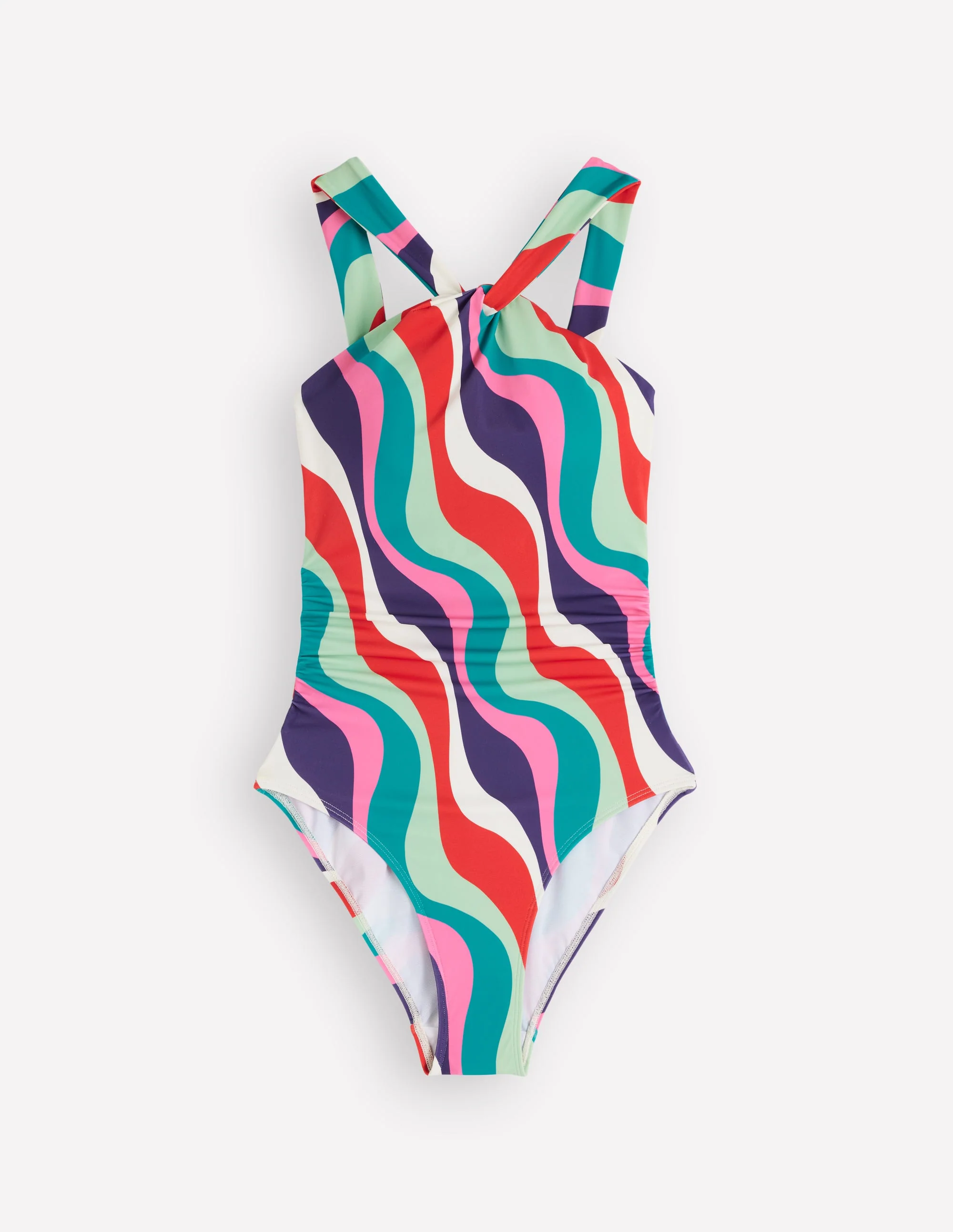 Pleated Strap Cross Swimsuit-Multi, Rhythmic Wave - Image 7