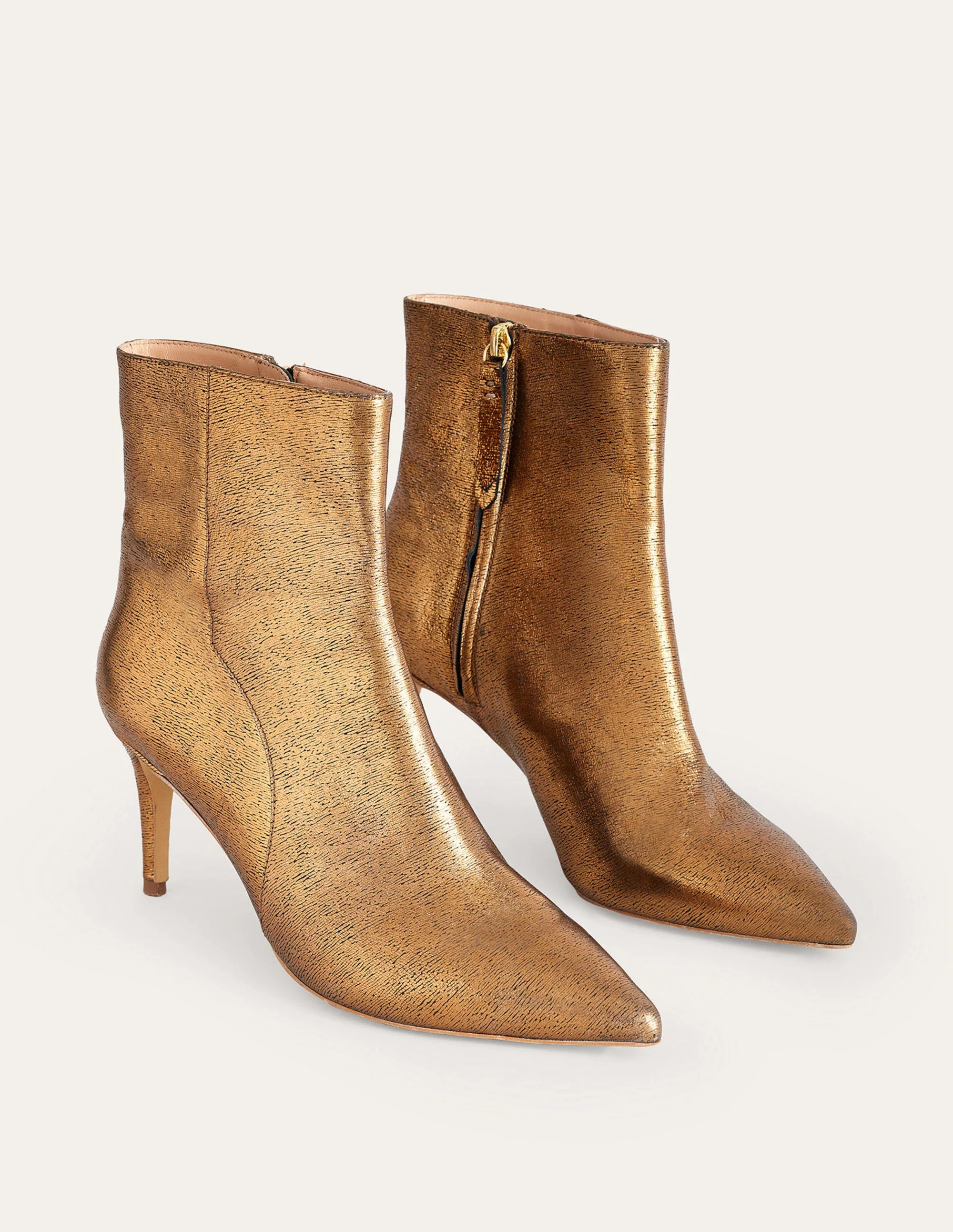 Pointed-Toe Ankle Boots-Gold Metallic Leather - Image 4
