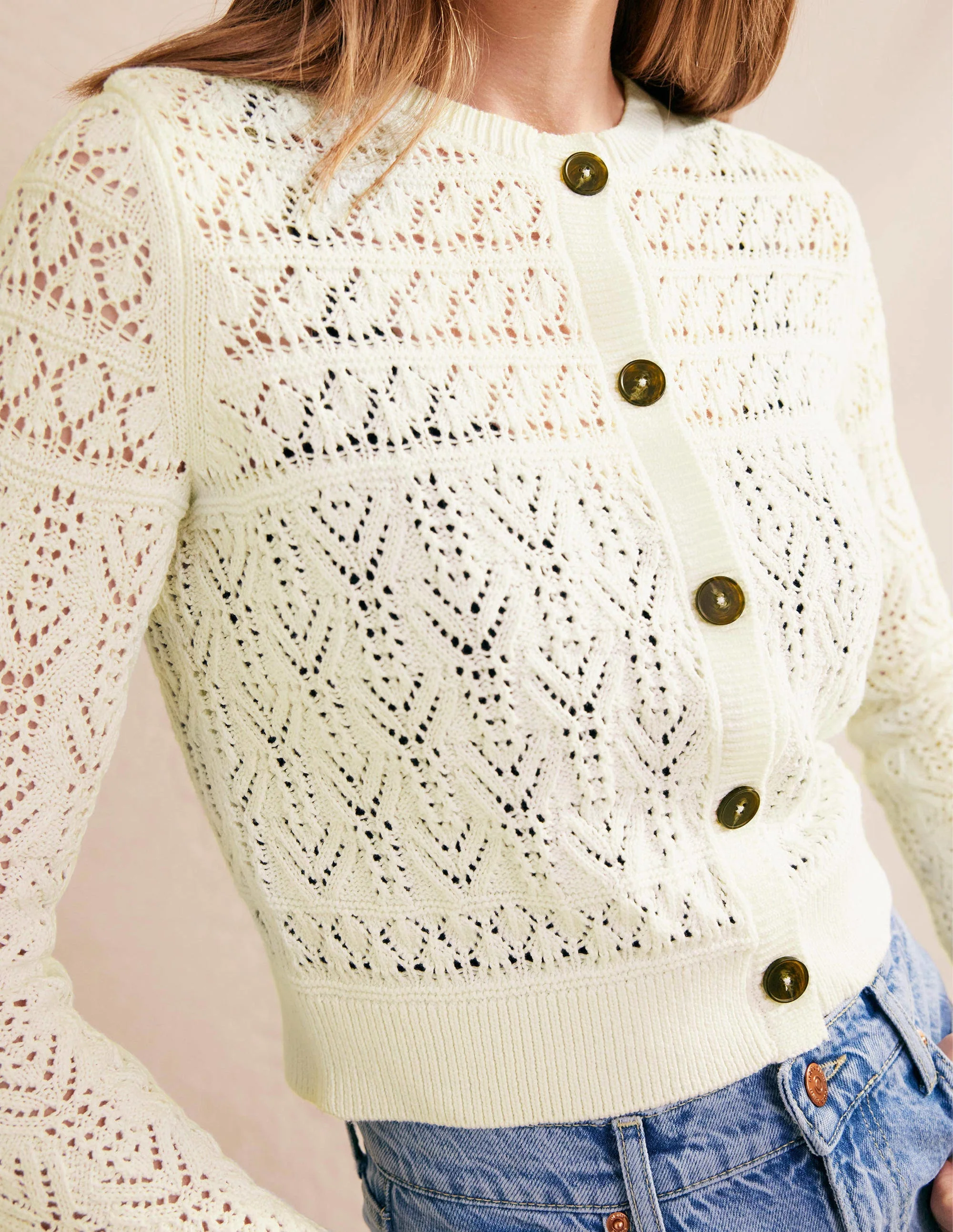 Pointelle Cotton Cardigan-Warm Ivory - Image 2