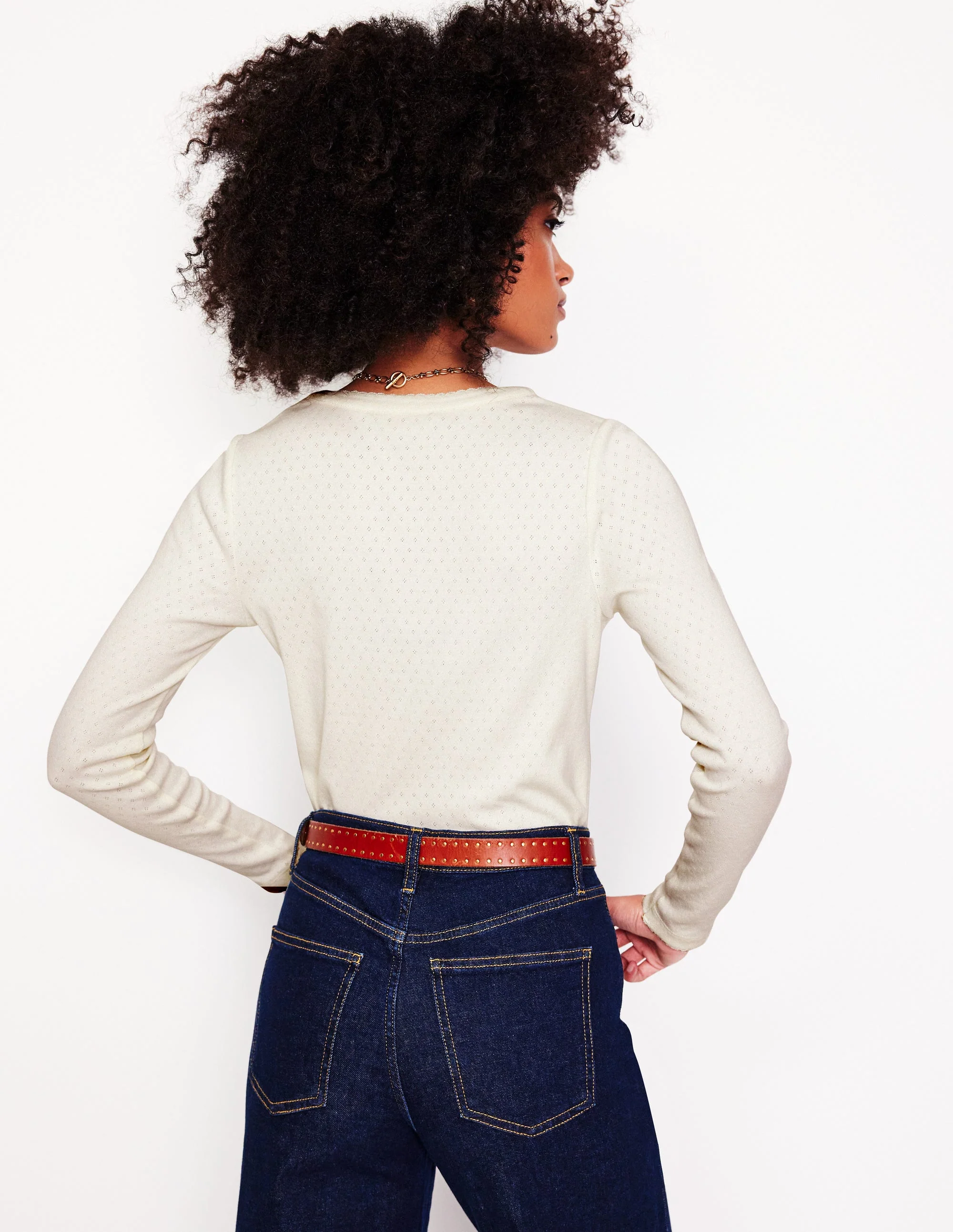 Pointelle Henley Top-Ivory - Image 3