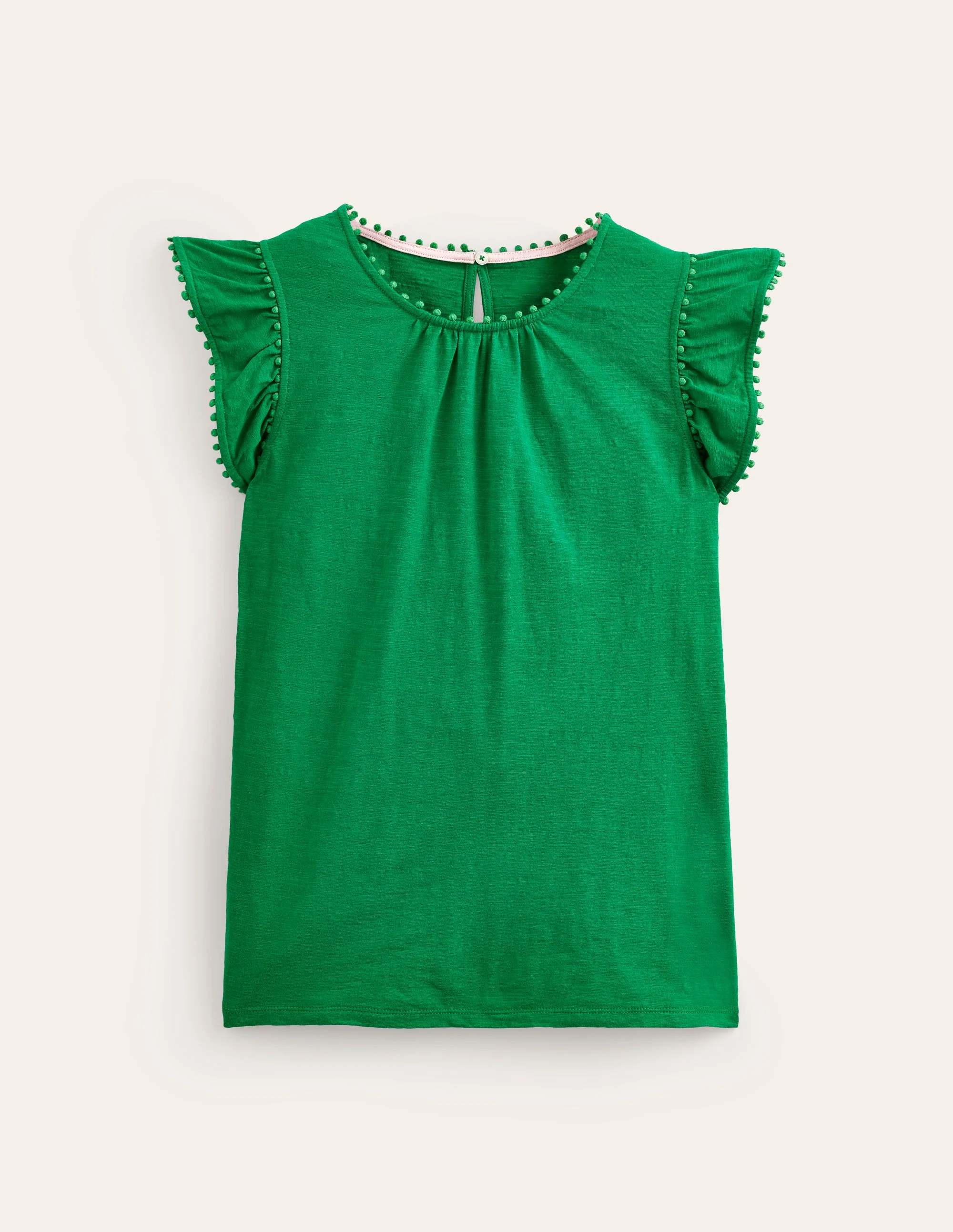 Pom Trim Ruffle Sleeve Top-Green Tambourine - Image 5