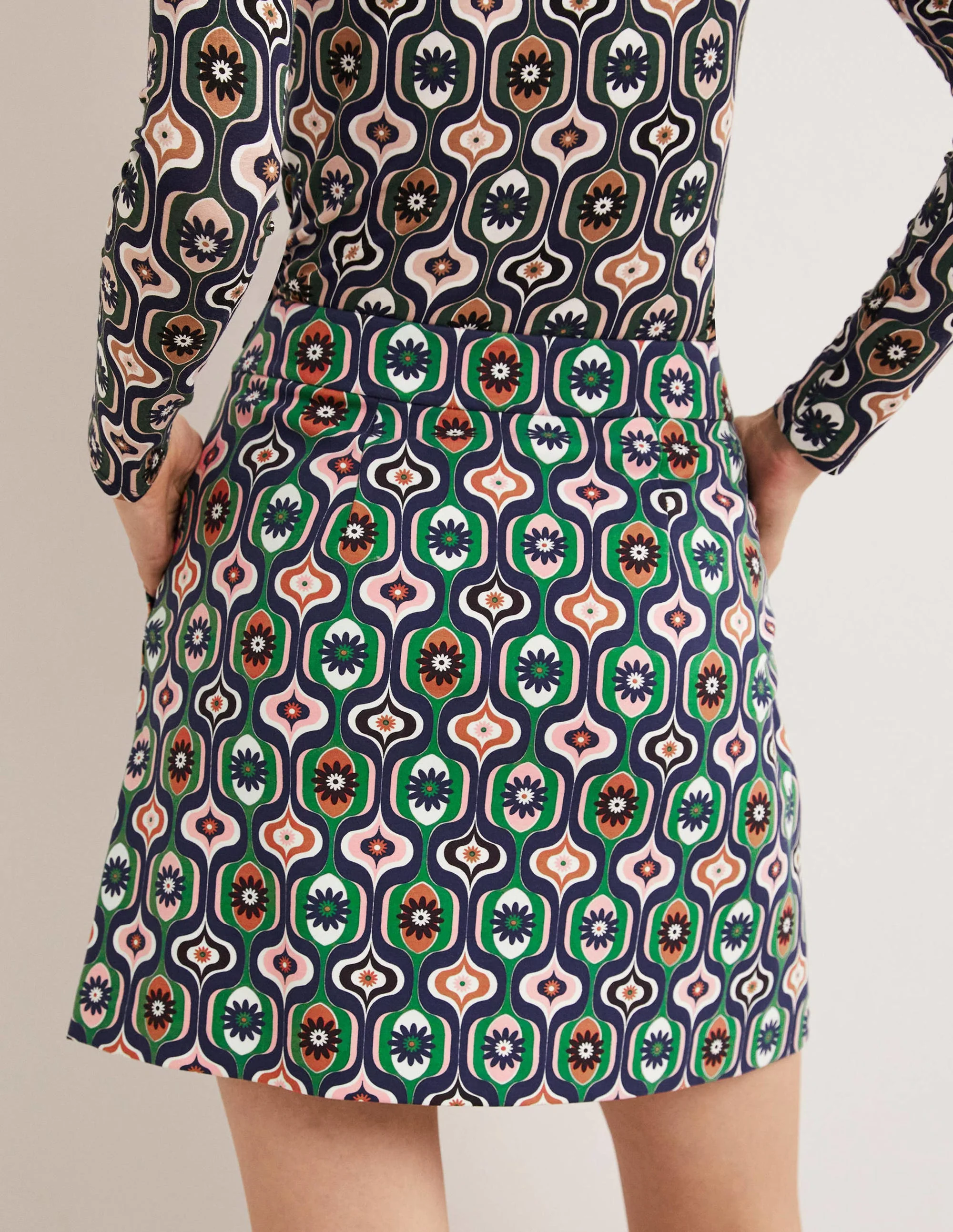 Ponte A-line Mini Skirt-Multi, Geo Swirl - Image 3