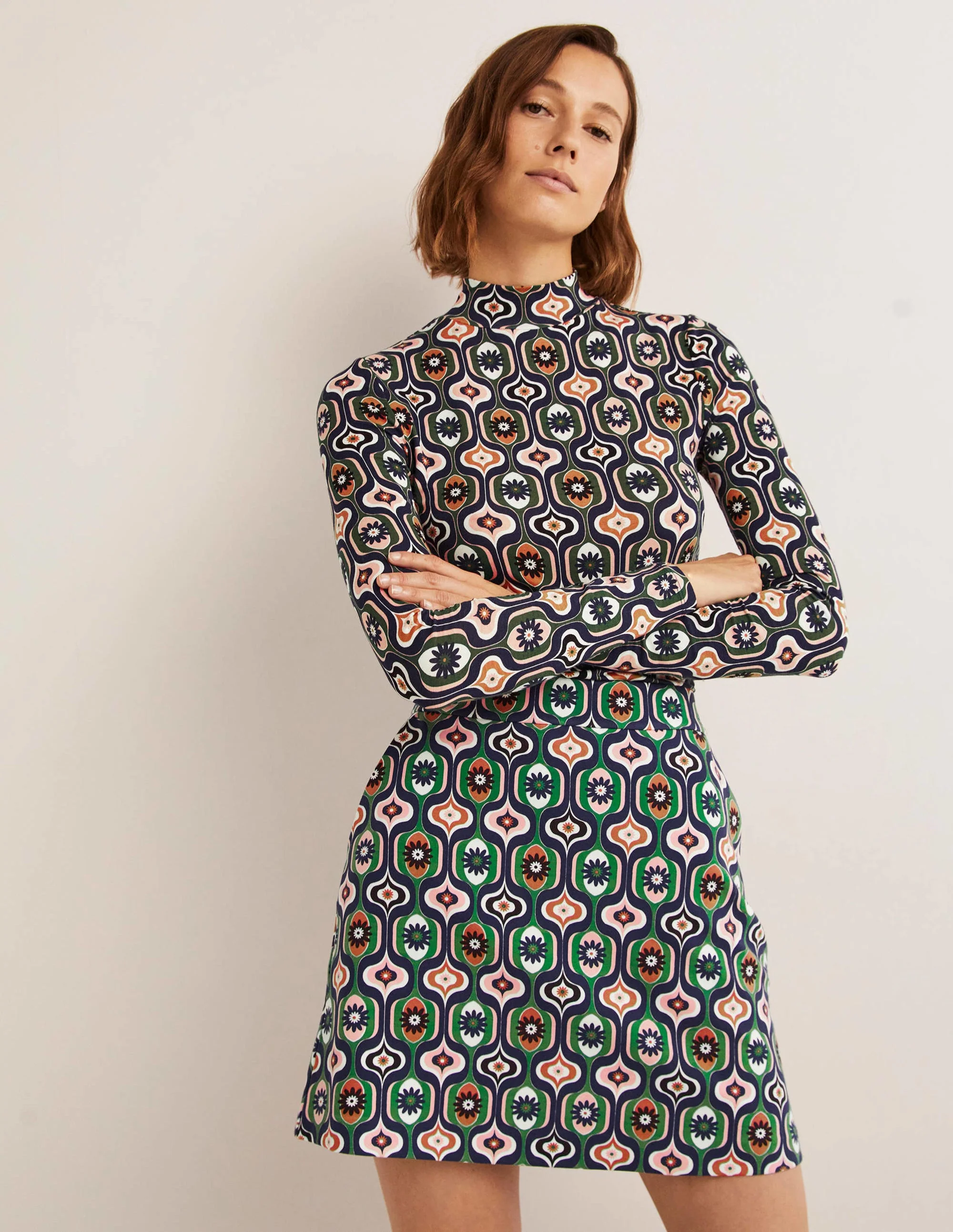 Ponte A-line Mini Skirt-Multi, Geo Swirl - Image 4